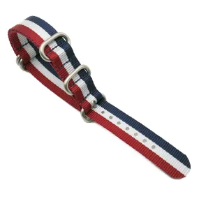 18mm, 20mm, 22mm 5 Rings Zulu Military Style Multi Color France Flag Nylon Watch Strap