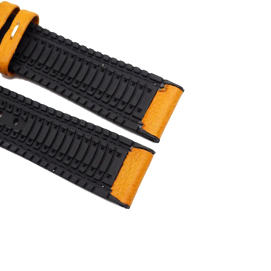 18mm, 20mm, 22mm Yellow Italian Calf Leather Rubber Watch Strap