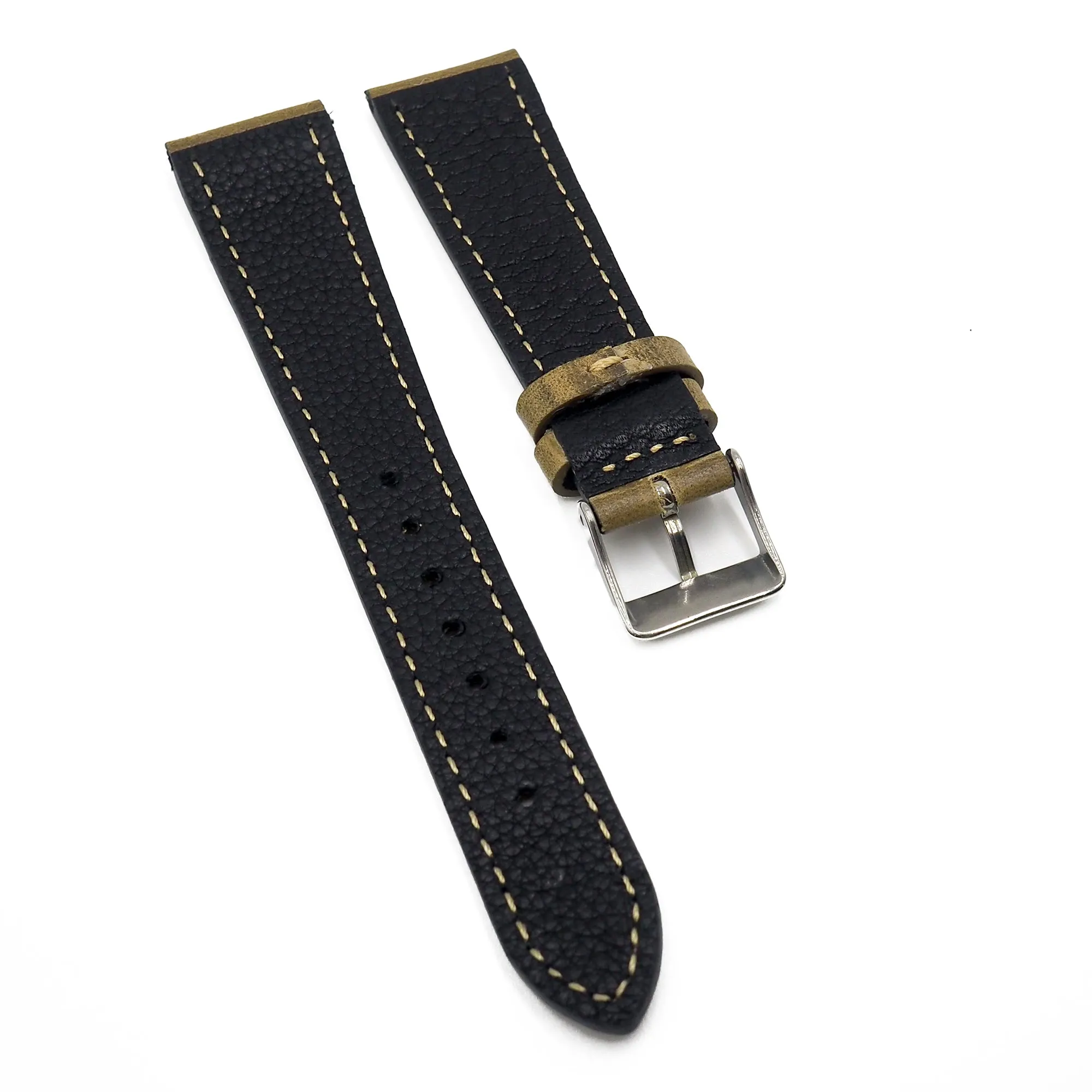 18mm, 20mm Classic Style Olive Green Waxed Calf Leather Watch Strap