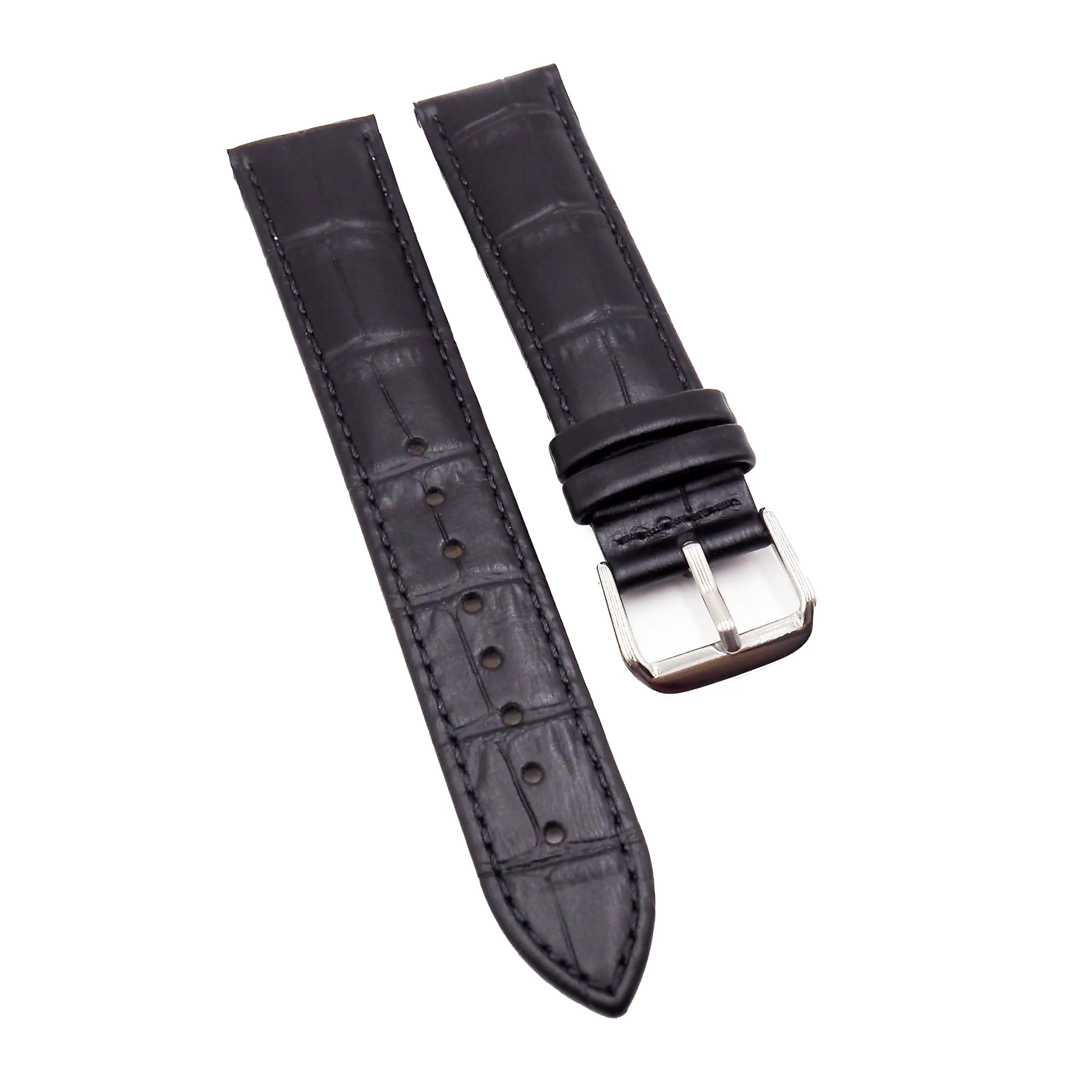 19mm Black Alligator-Embossed Calf Leather Watch Strap