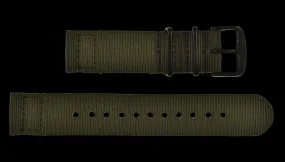2 Piece 18mm Olive NATO Military Watch Strap in Ballistic Nylon with Black PVD Fasteners