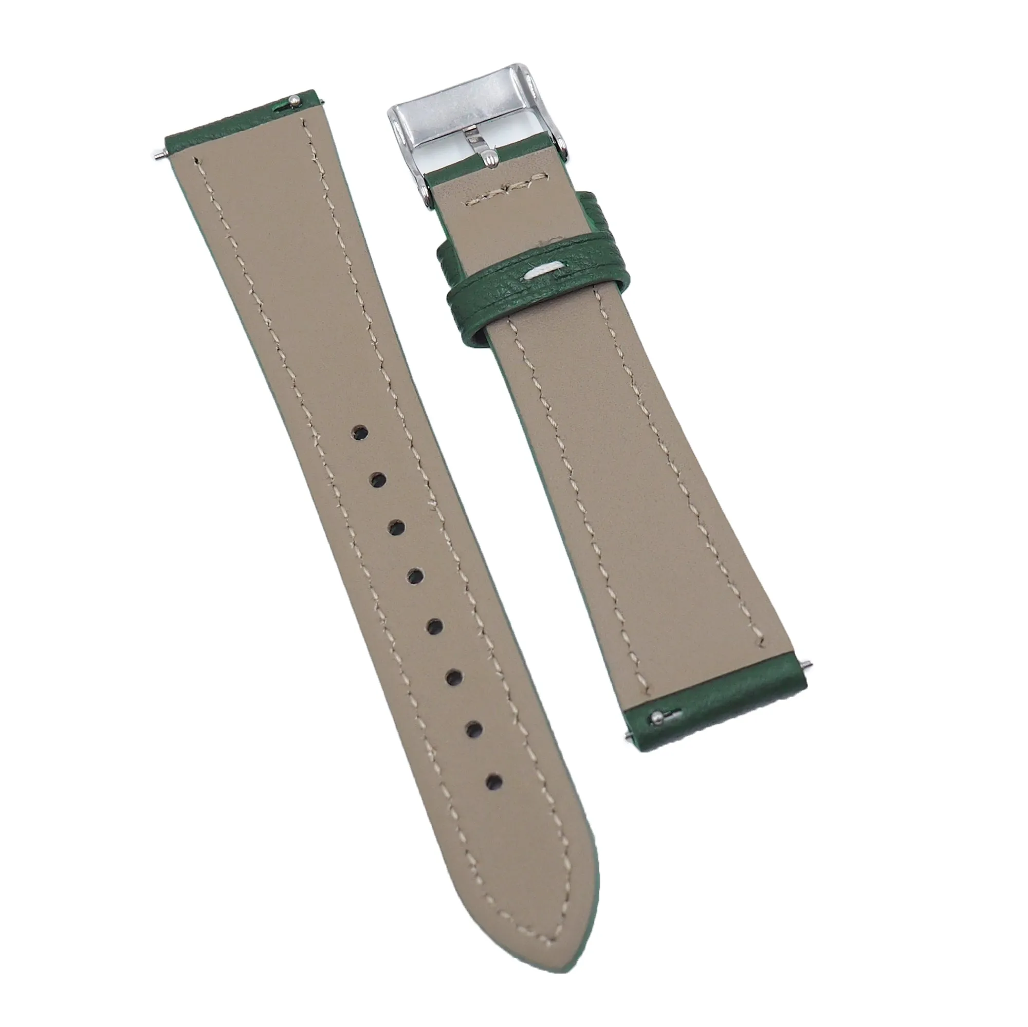 20mm Green Goat Leather Watch Strap, Quick Release Spring Bars
