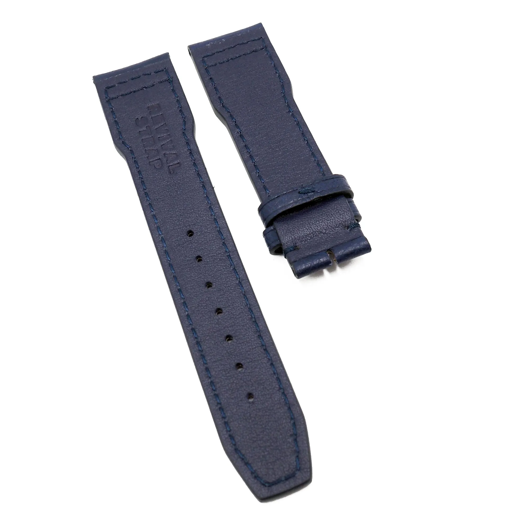 21mm Pilot Style Denim Blue Ostrich Leather Watch Strap For IWC, Semi Square Tail
