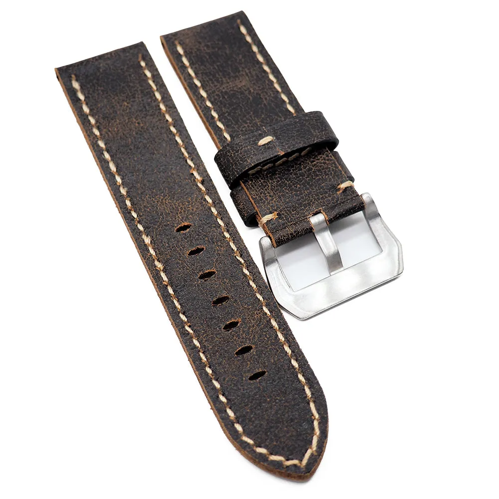 22mm, 24mm, 26mm Tree Bark Pattern Wood Brown Calf Leather Watch Strap