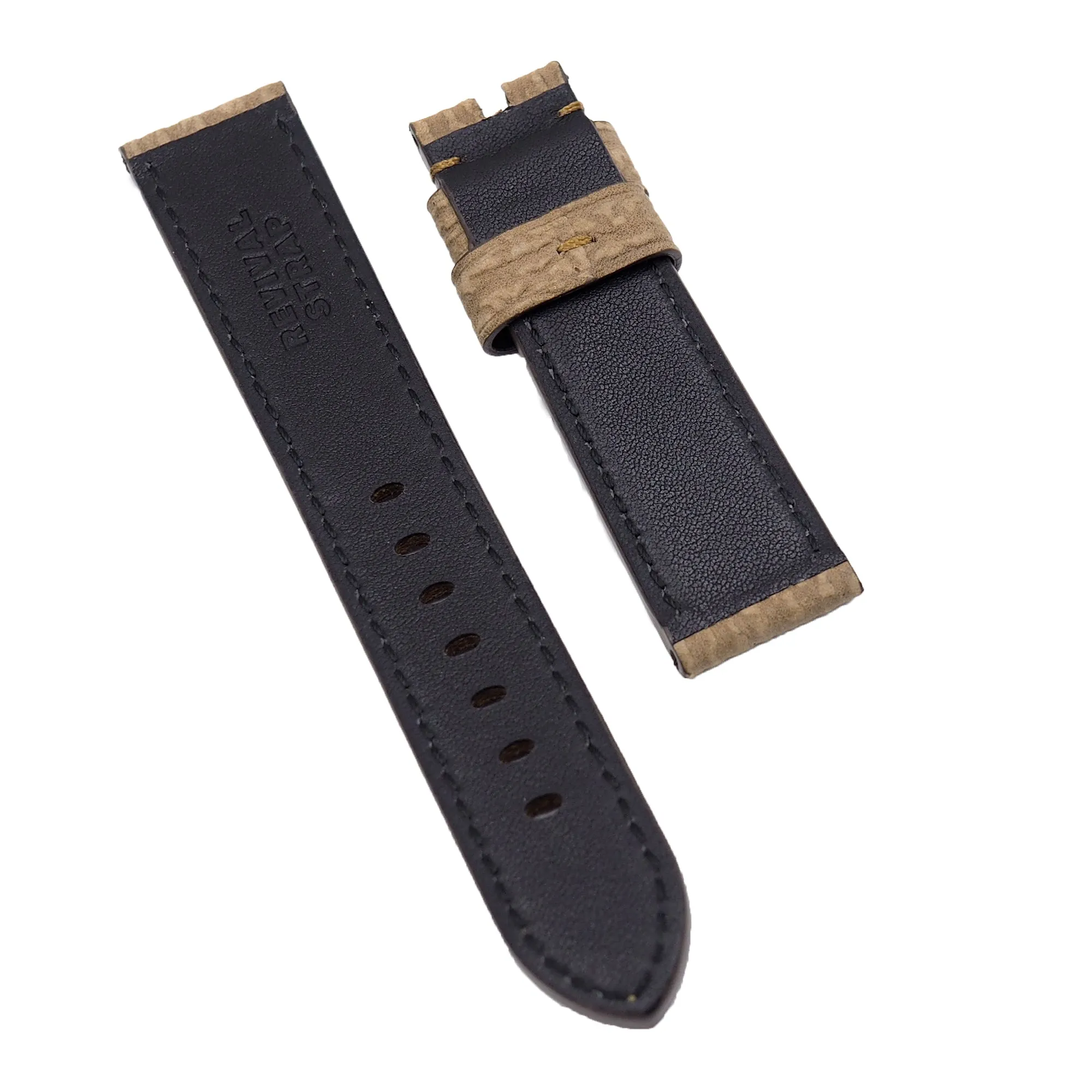 22mm Peanut Brown Shark Embossed Calf Leather Watch Strap For Panerai, Non-Padded