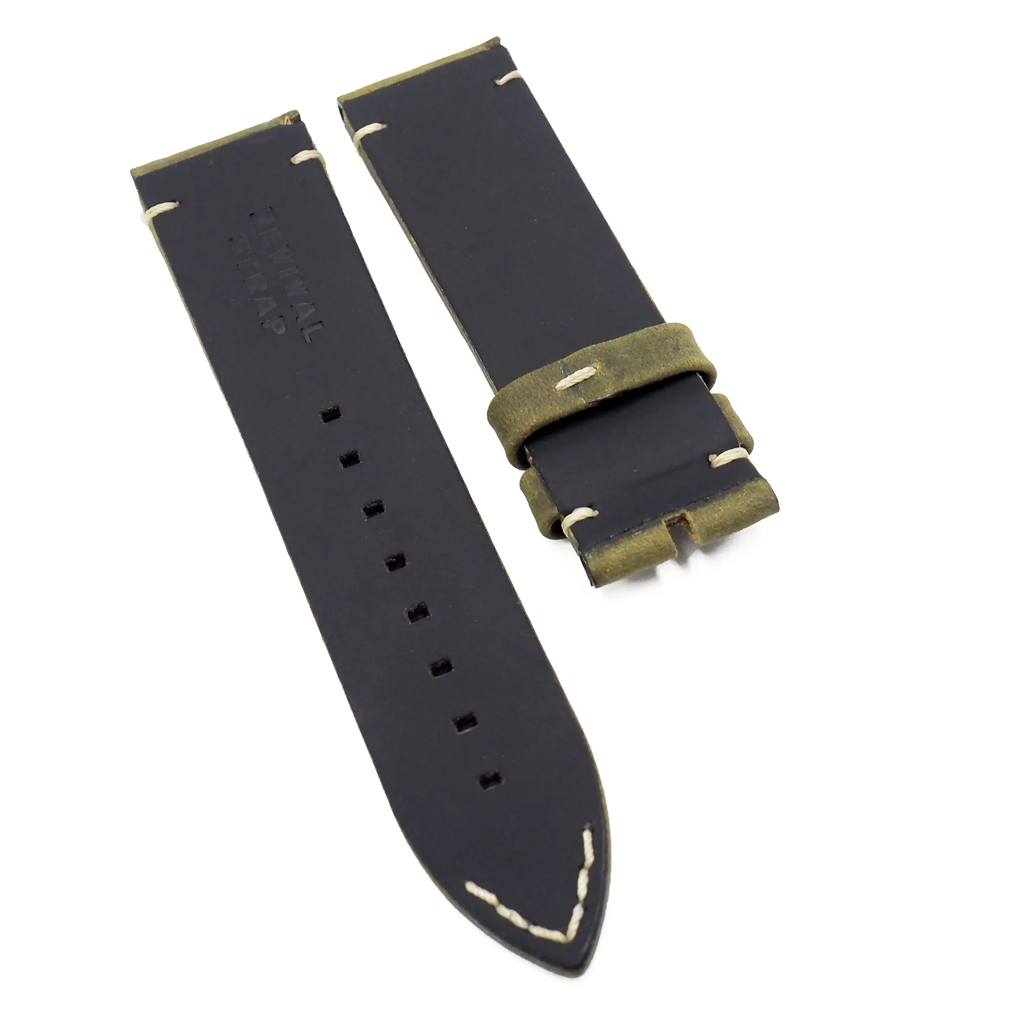 23mm Vintage Style Olive Brown Matte Calf Leather Watch Strap For Zenith