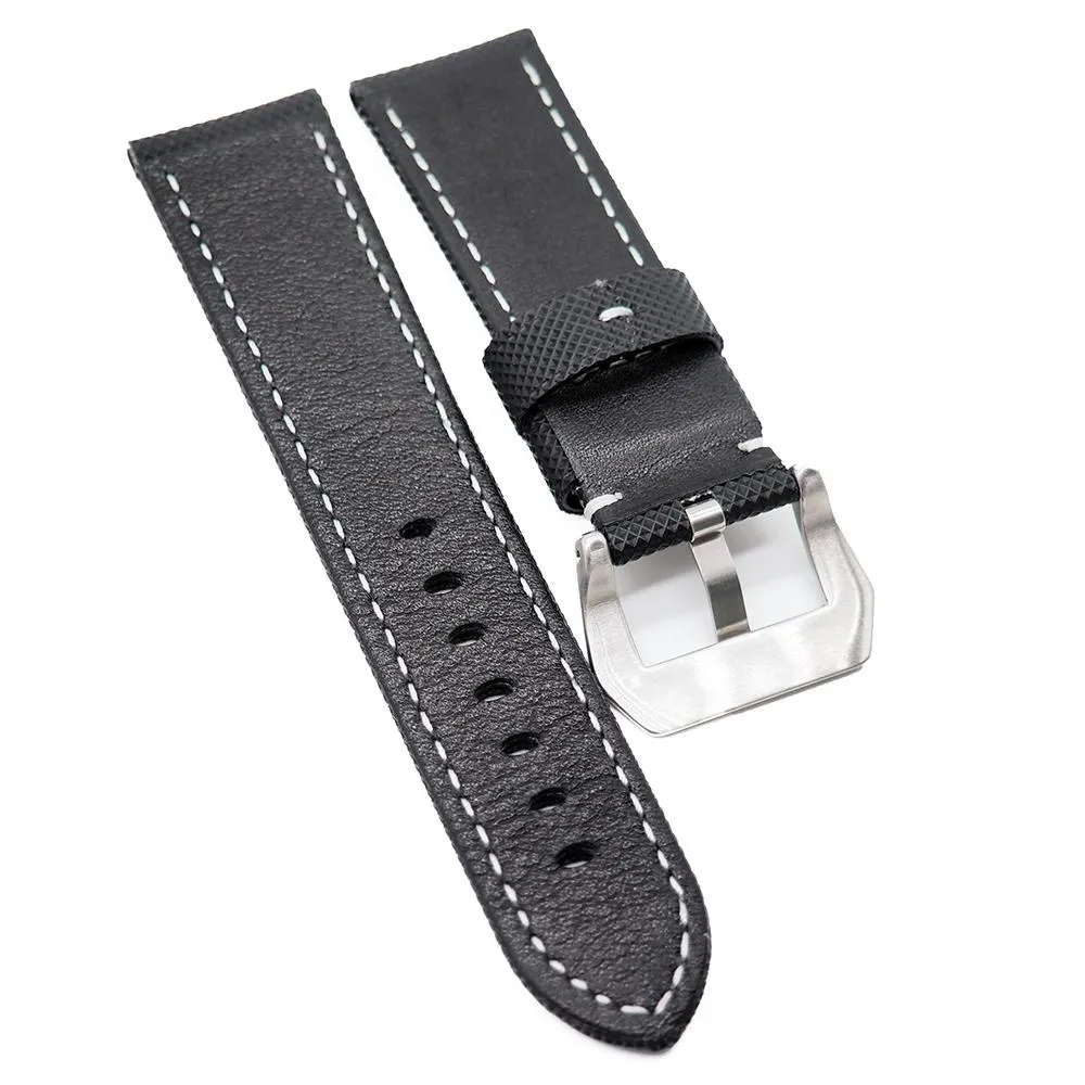 24mm Black Fiber Luminous Stitching Watch Strap For Panerai