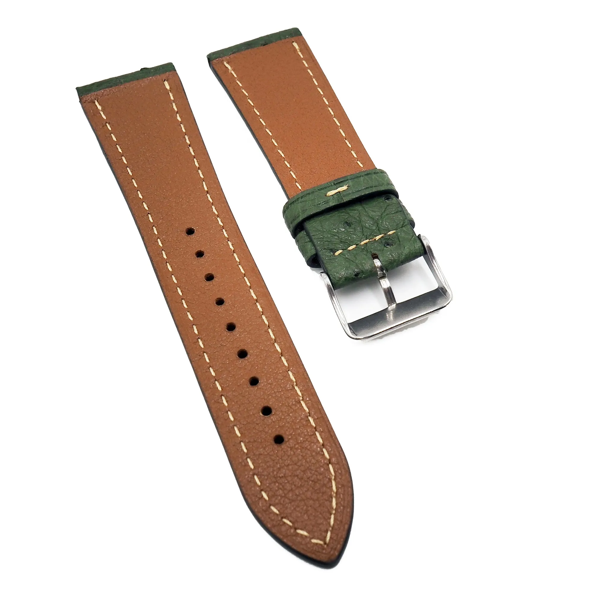 24mm Fern Green Ostrich Leather Watch Strap