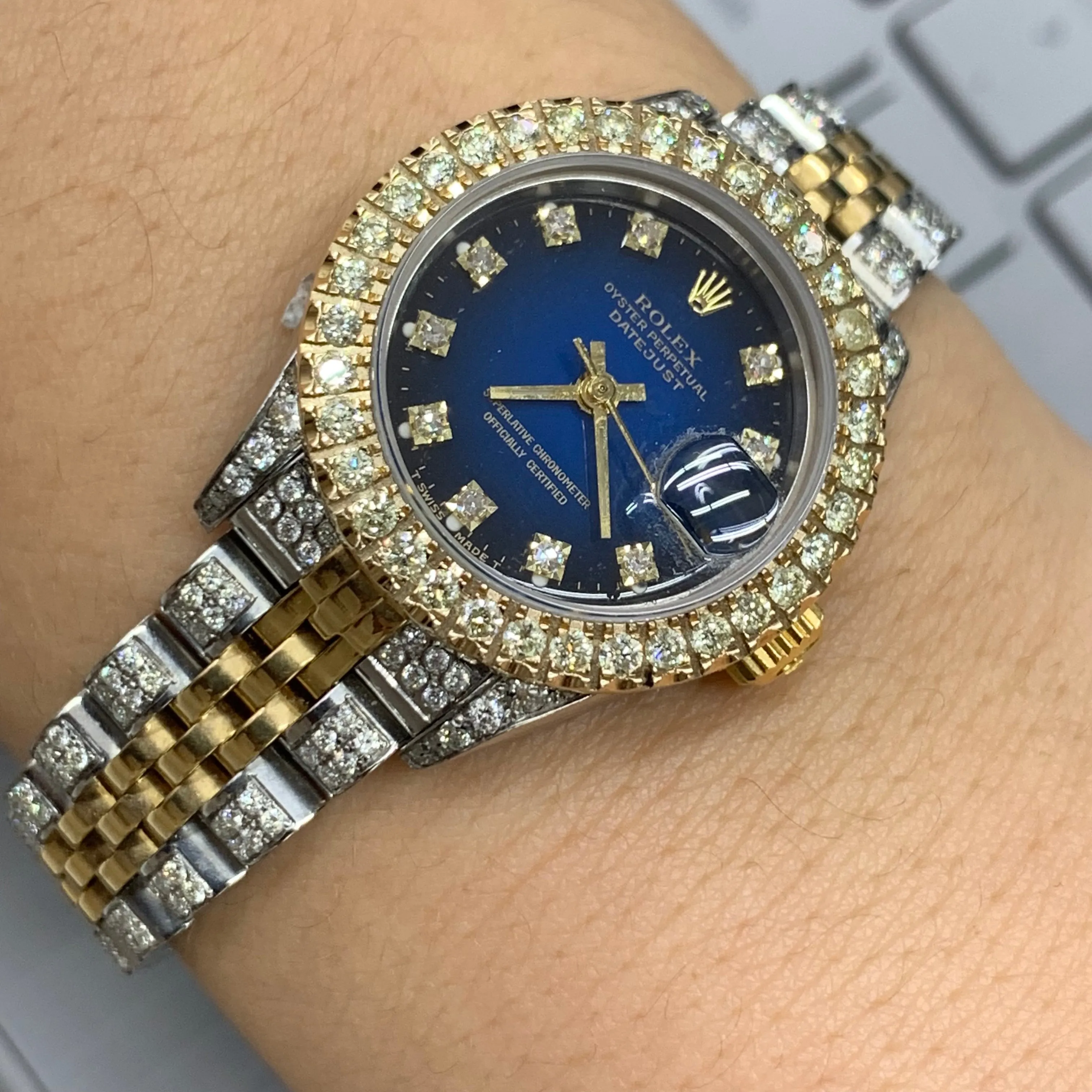 26mm Ladies`Rolex Watch with Two-Tone Jubilee Diamond Bracelet (factory diamond dial, custom diamond bezel)