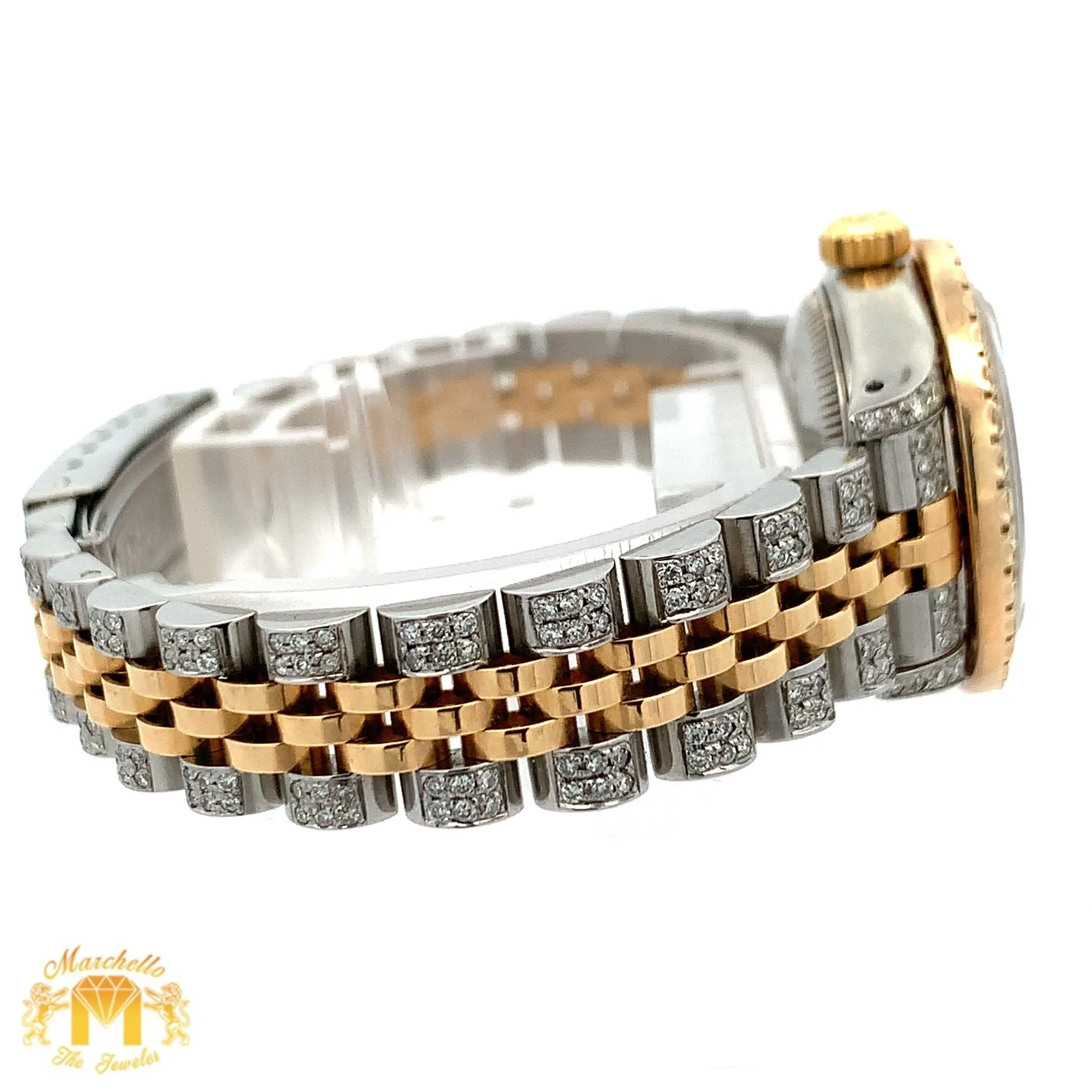 26mm Ladies`Rolex Watch with Two-Tone Jubilee Diamond Bracelet (factory diamond dial, custom diamond bezel)