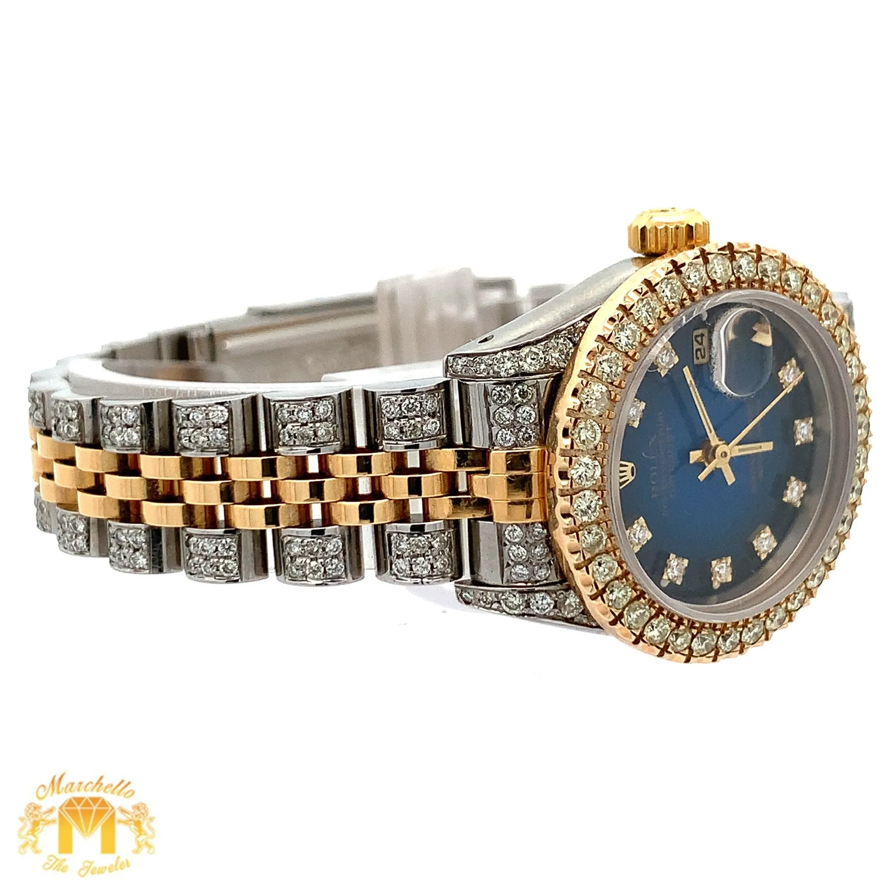 26mm Ladies`Rolex Watch with Two-Tone Jubilee Diamond Bracelet (factory diamond dial, custom diamond bezel)
