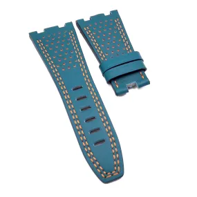 28mm Cerulean Blue Calf Leather Watch Strap, Double Orange Stitching,  For Audemars Piguet Royal Oak Offshore