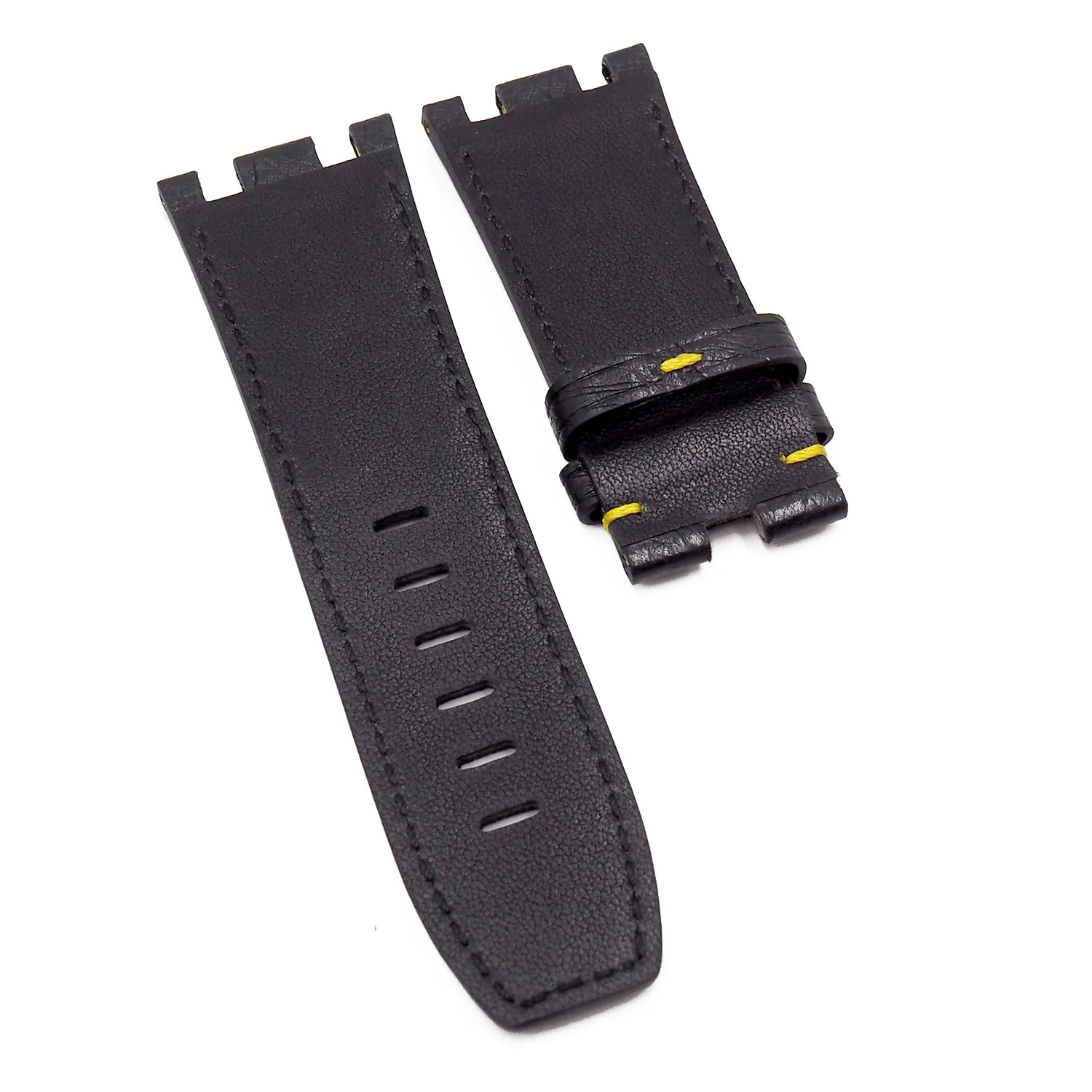 28mm Multi Color Ostrich Leather Watch Strap For Audemars Piguet Royal Oak Offshore, Black / Blue, Yellow Stitching