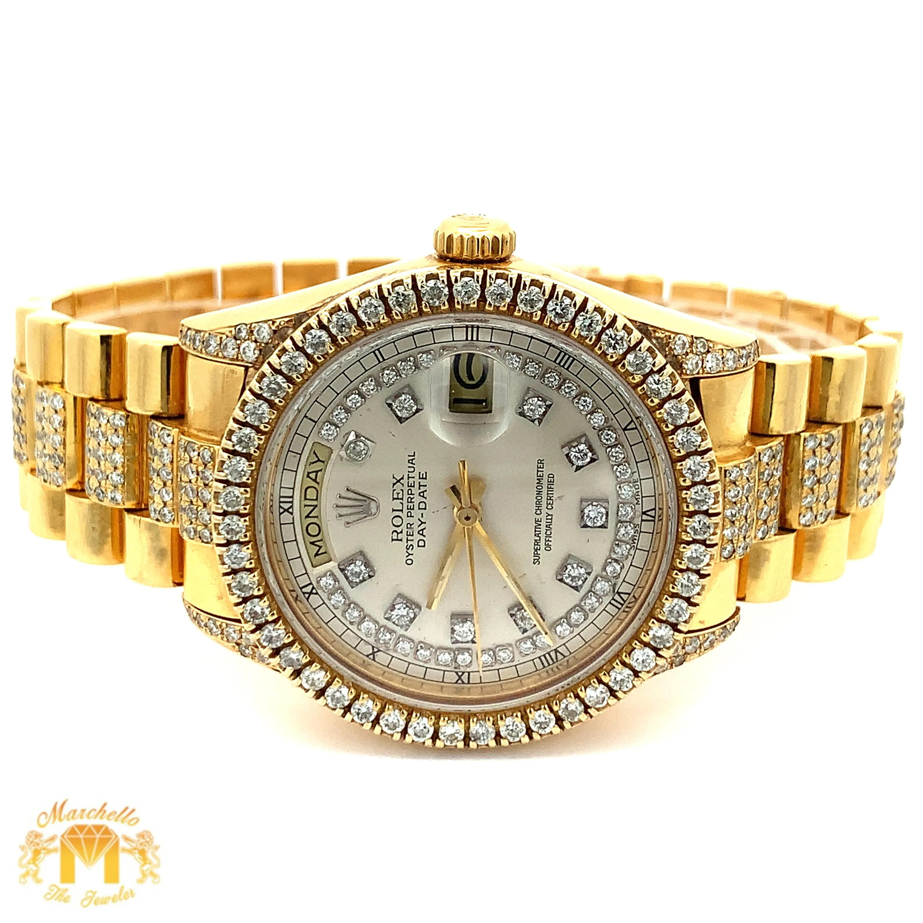 36mm 18k Yellow Gold Rolex Day-Date Diamond Watch (quick-set)
