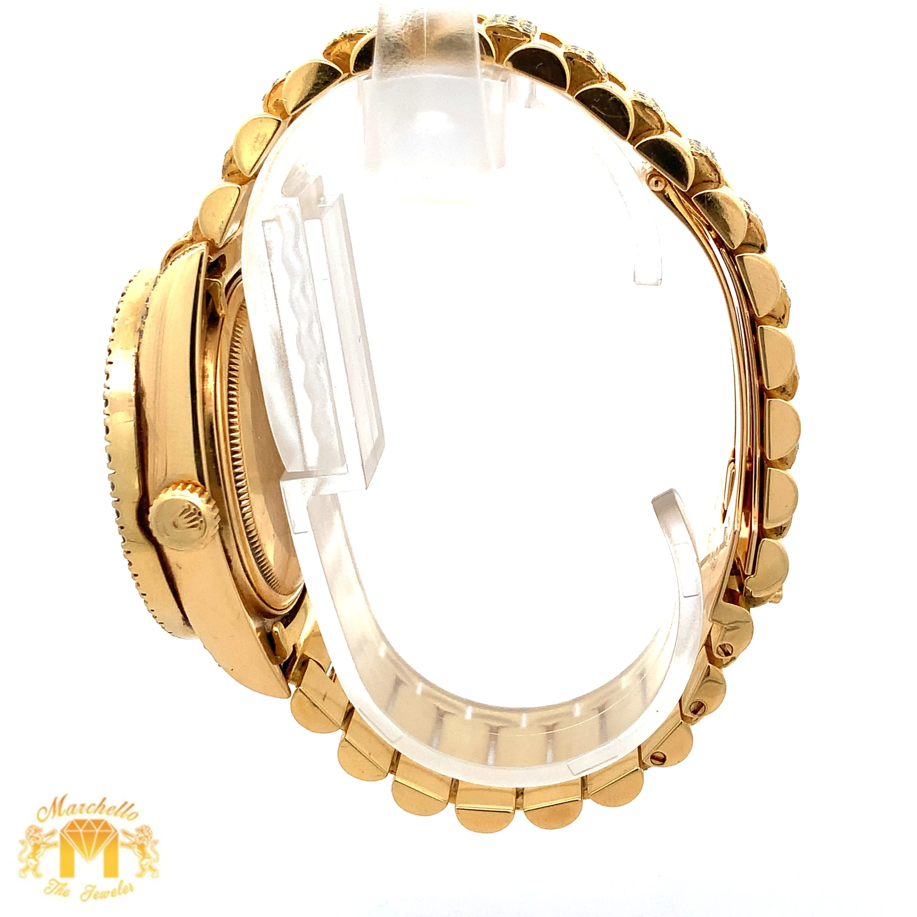 36mm 18k Yellow Gold Rolex Day-Date Diamond Watch (quick-set)