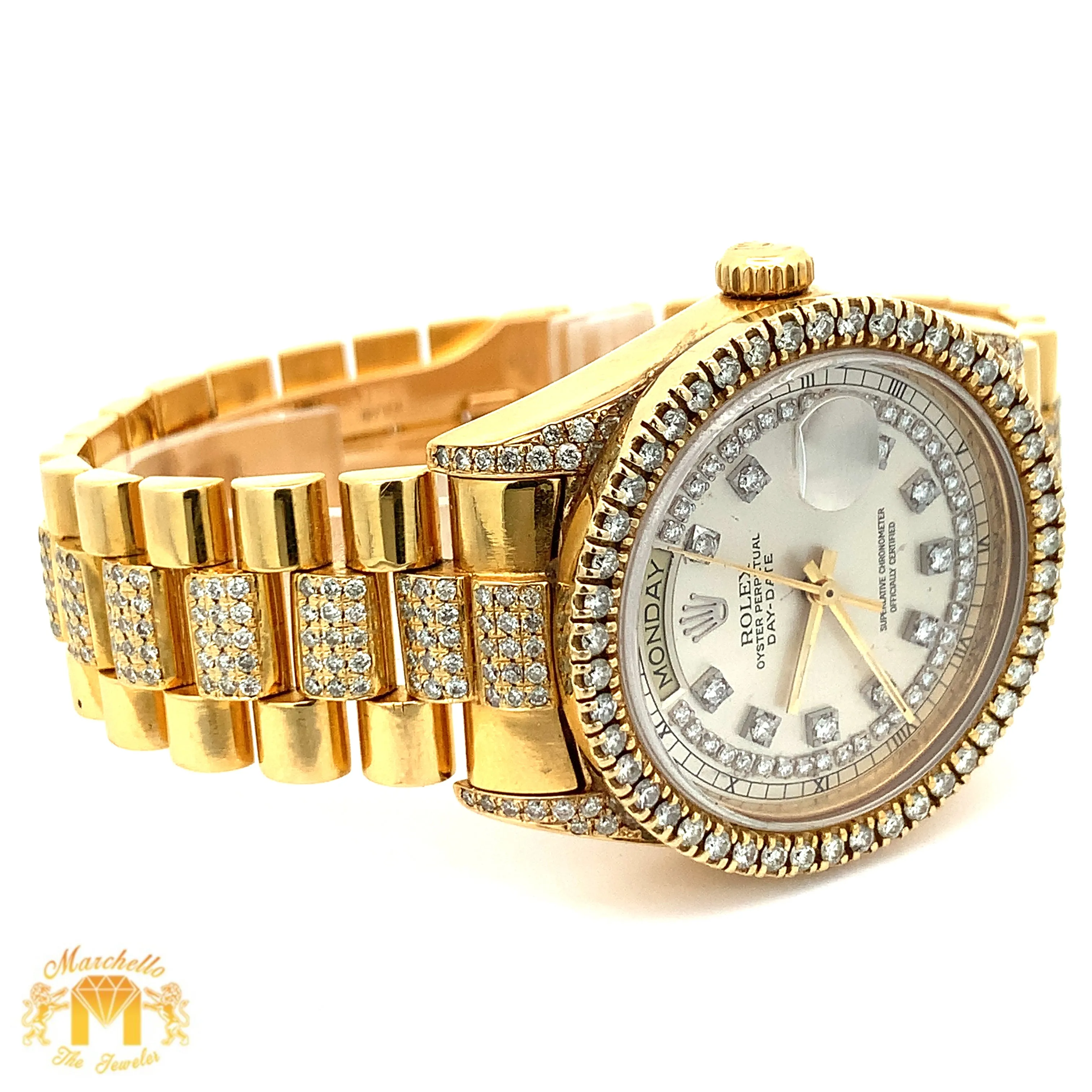 36mm 18k Yellow Gold Rolex Day-Date Diamond Watch (quick-set)
