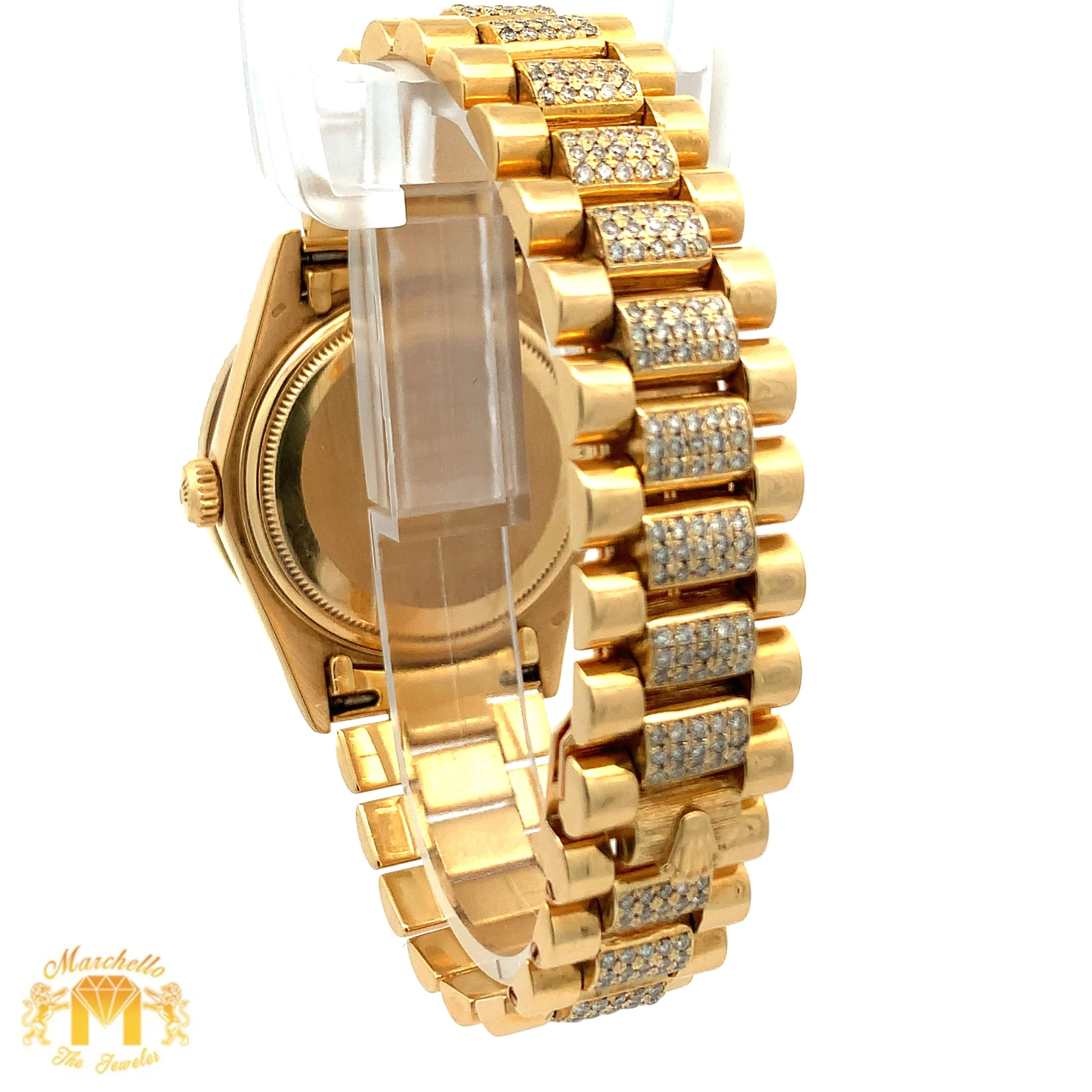 36mm 18k Yellow Gold Rolex Day-Date Diamond Watch (quick-set)