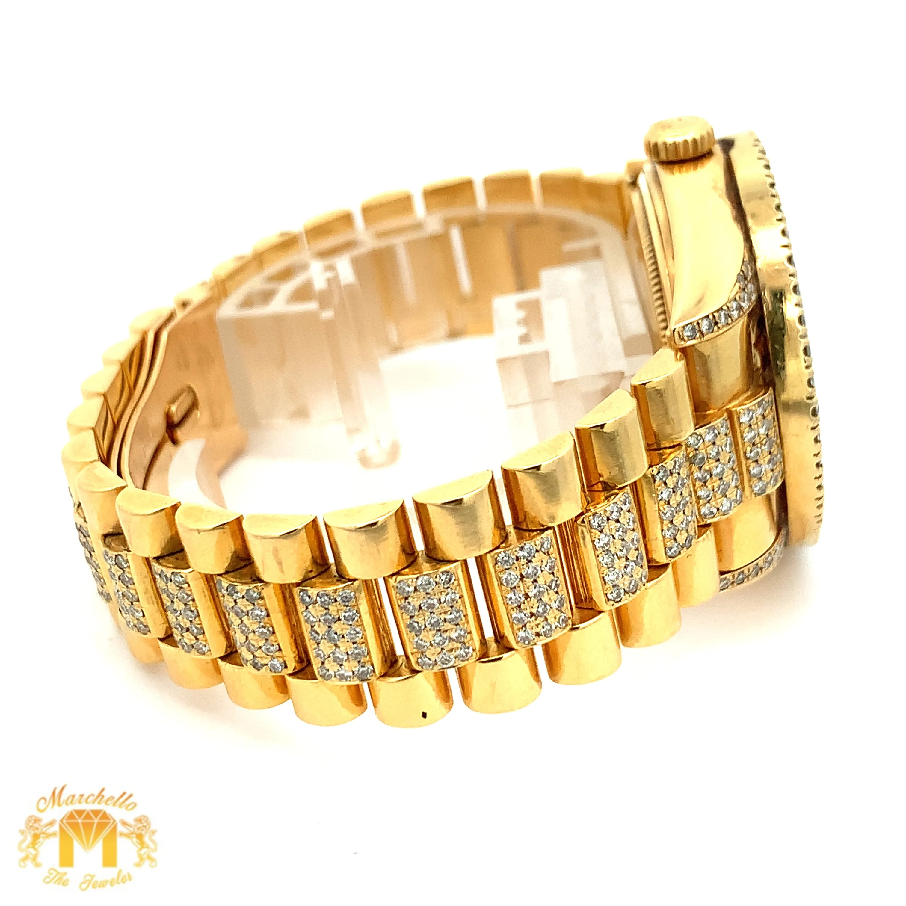 36mm 18k Yellow Gold Rolex Day-Date Diamond Watch (quick-set)