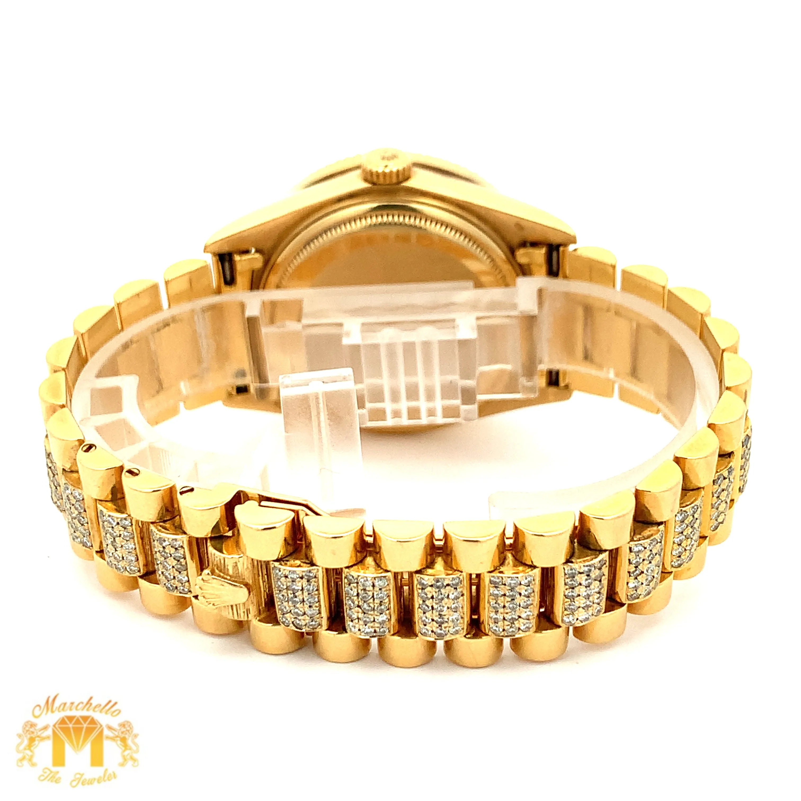36mm 18k Yellow Gold Rolex Day-Date Diamond Watch (quick-set)