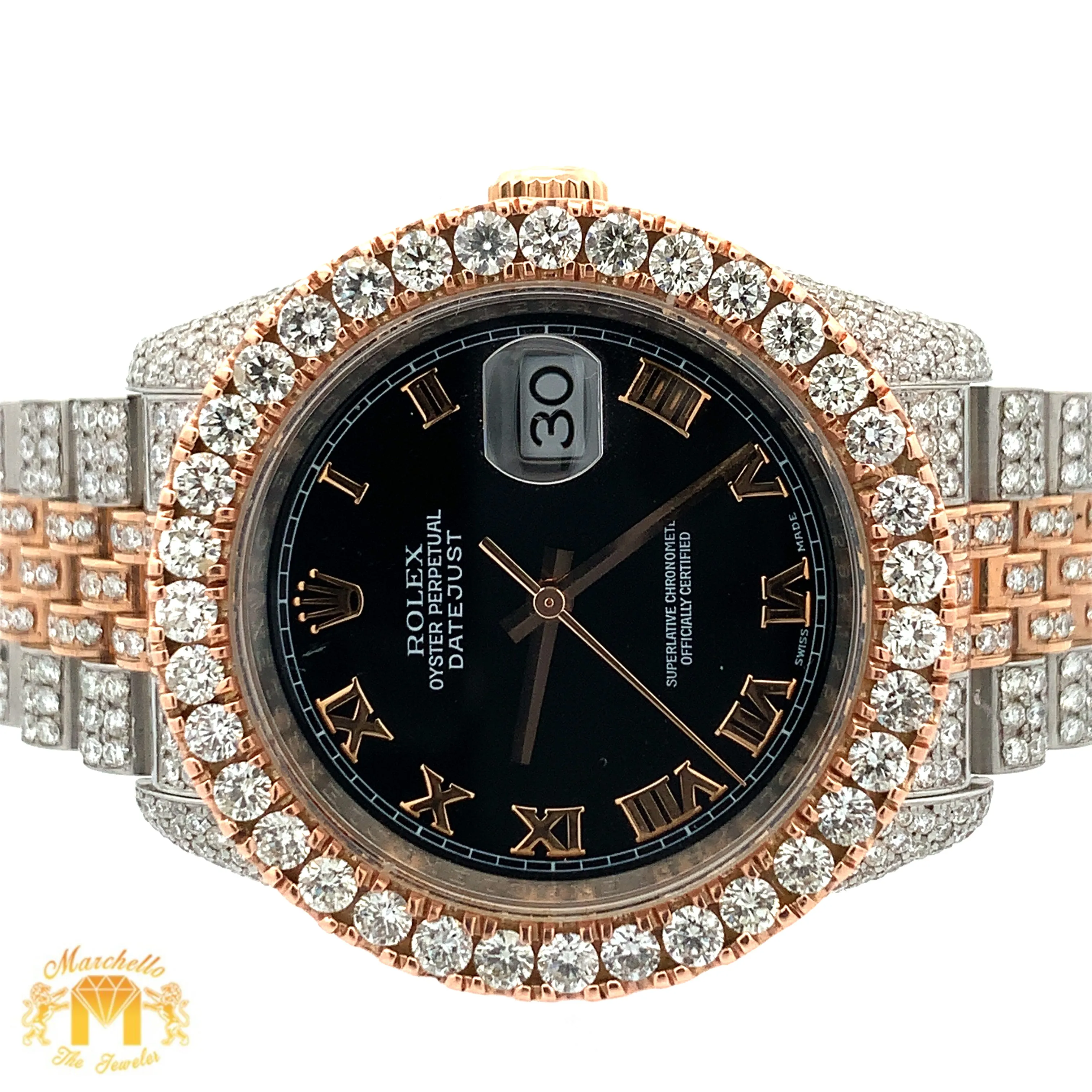 36mm Iced out Rolex Datejust Watch with Two-Tone Jubilee bracelet