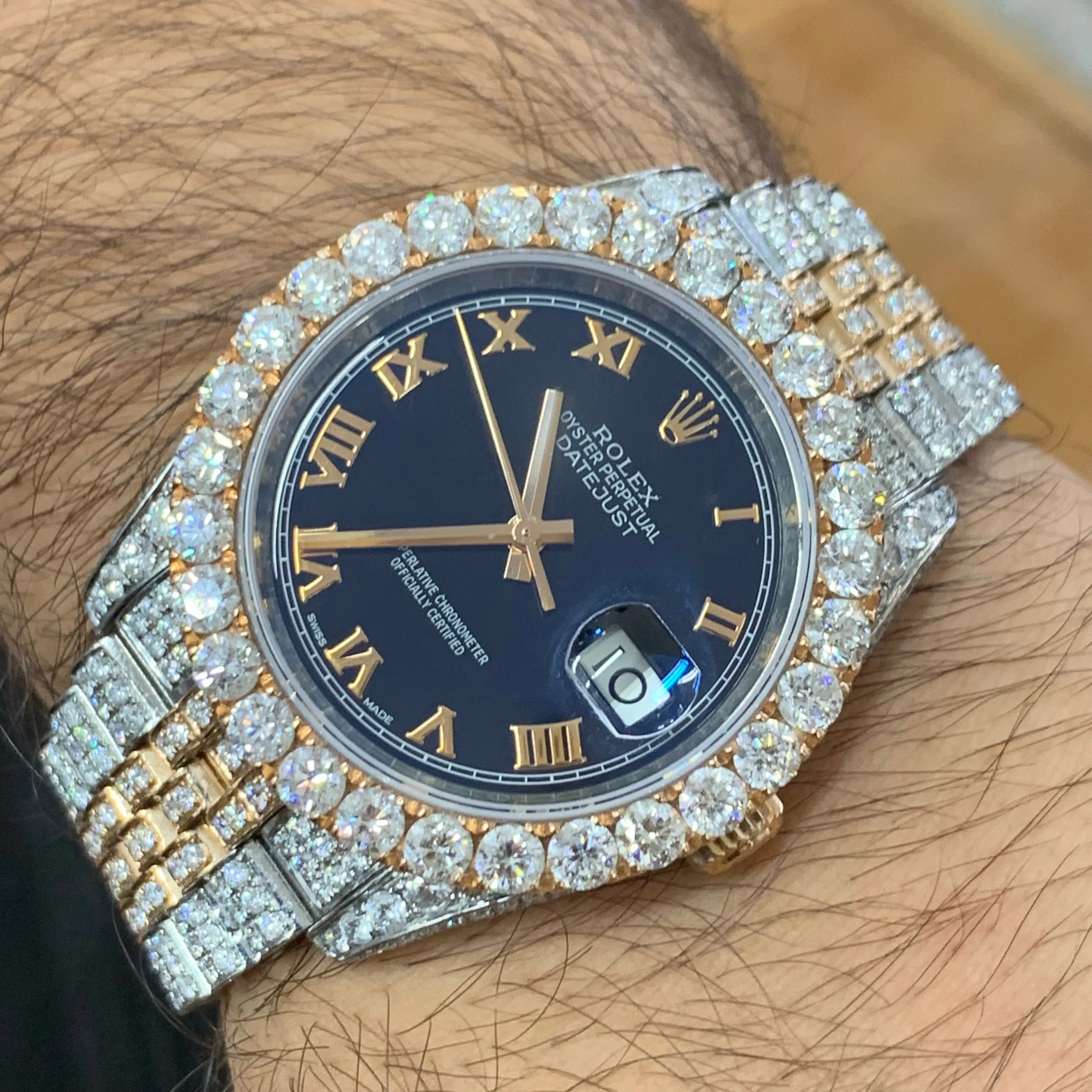 36mm Iced out Rolex Datejust Watch with Two-Tone Jubilee bracelet