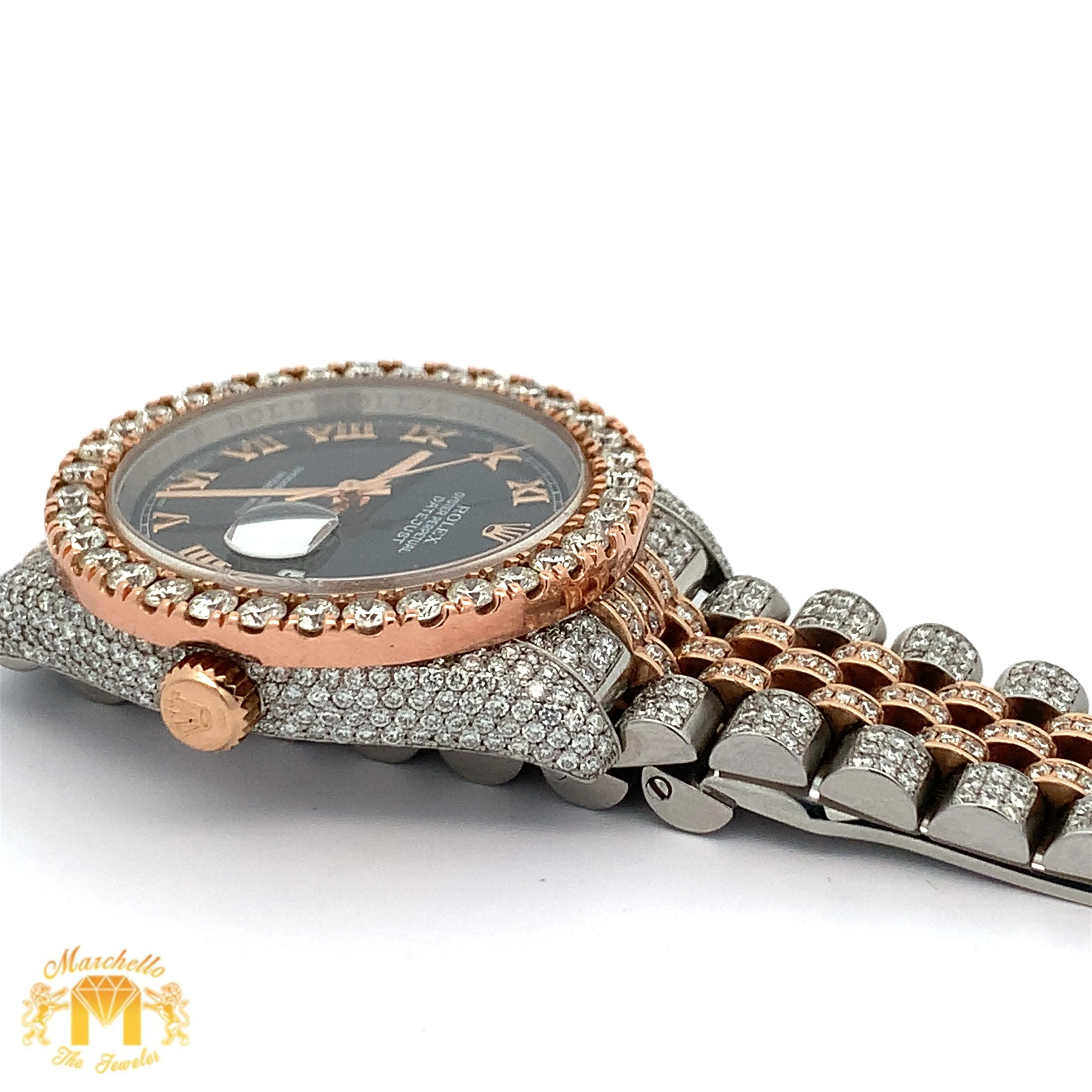 36mm Iced out Rolex Datejust Watch with Two-Tone Jubilee bracelet