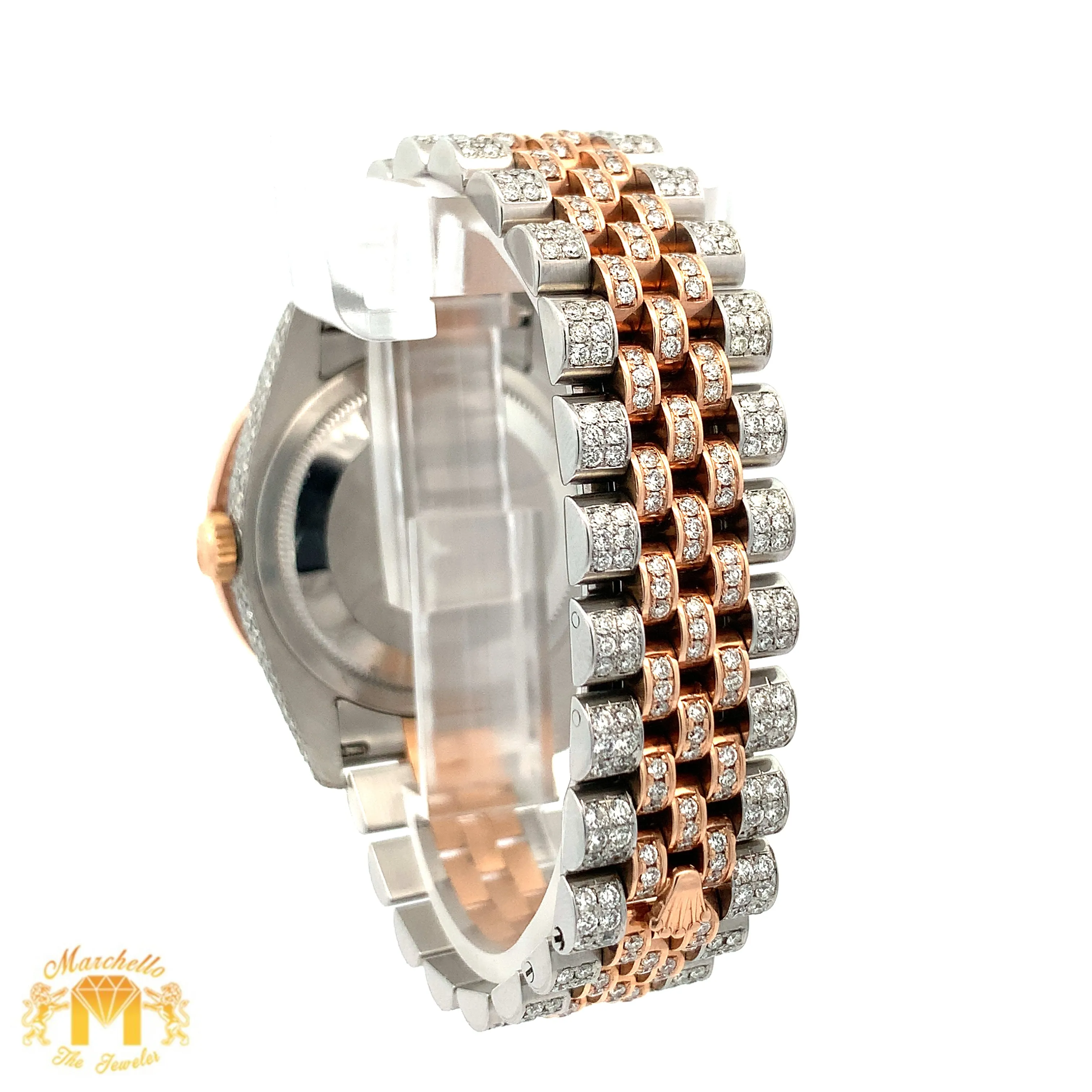 36mm Iced out Rolex Datejust Watch with Two-Tone Jubilee bracelet