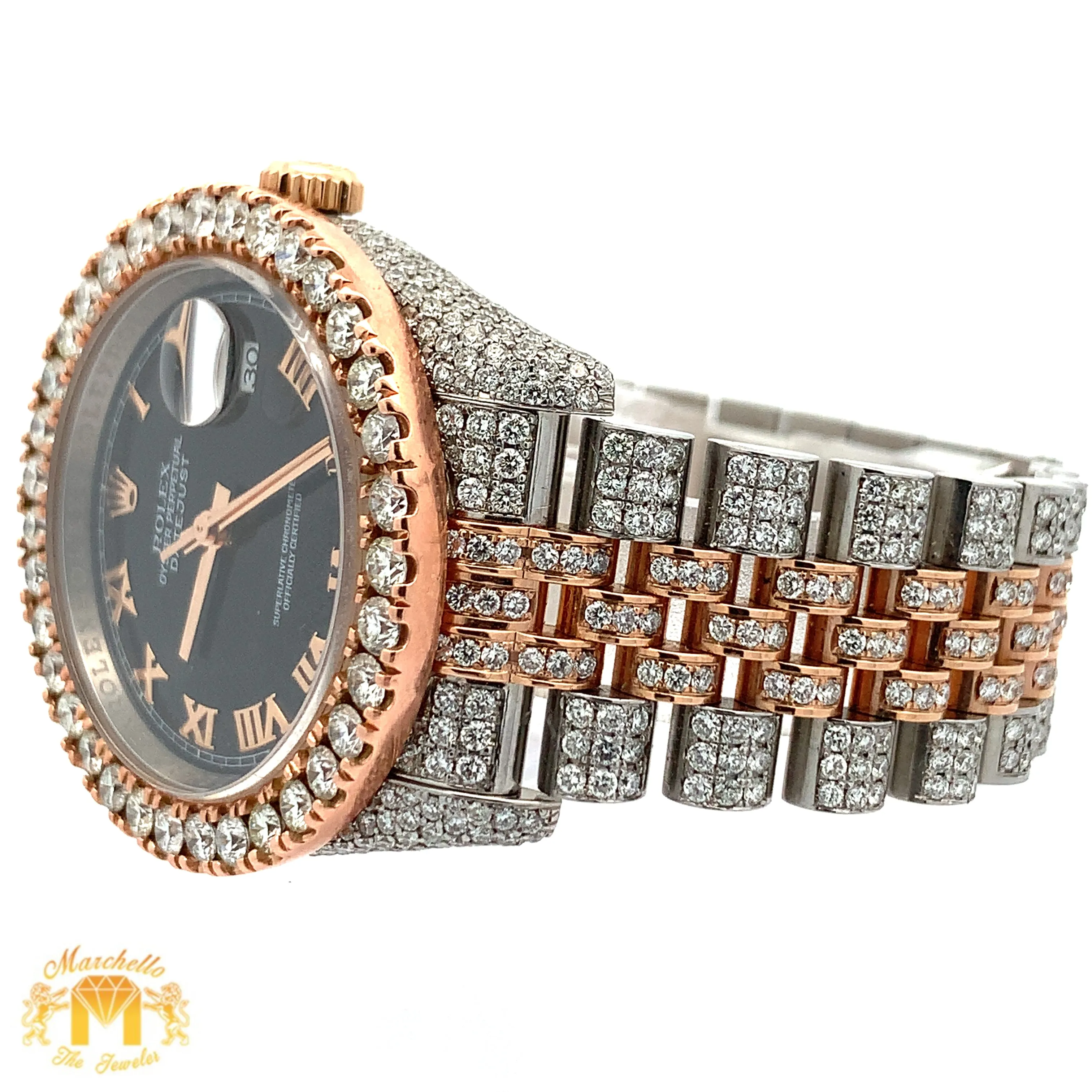 36mm Iced out Rolex Datejust Watch with Two-Tone Jubilee bracelet