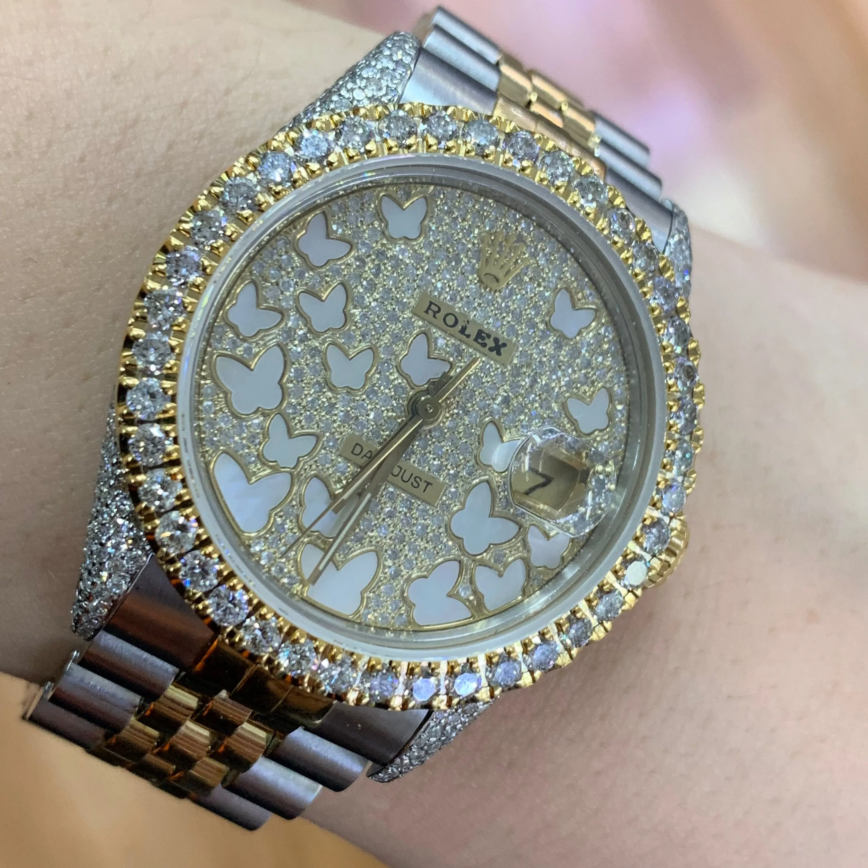 36mm Rolex Diamond Watch with Two-Tone Jubilee Bracelet (custom diamond dial, custom diamond bezel)