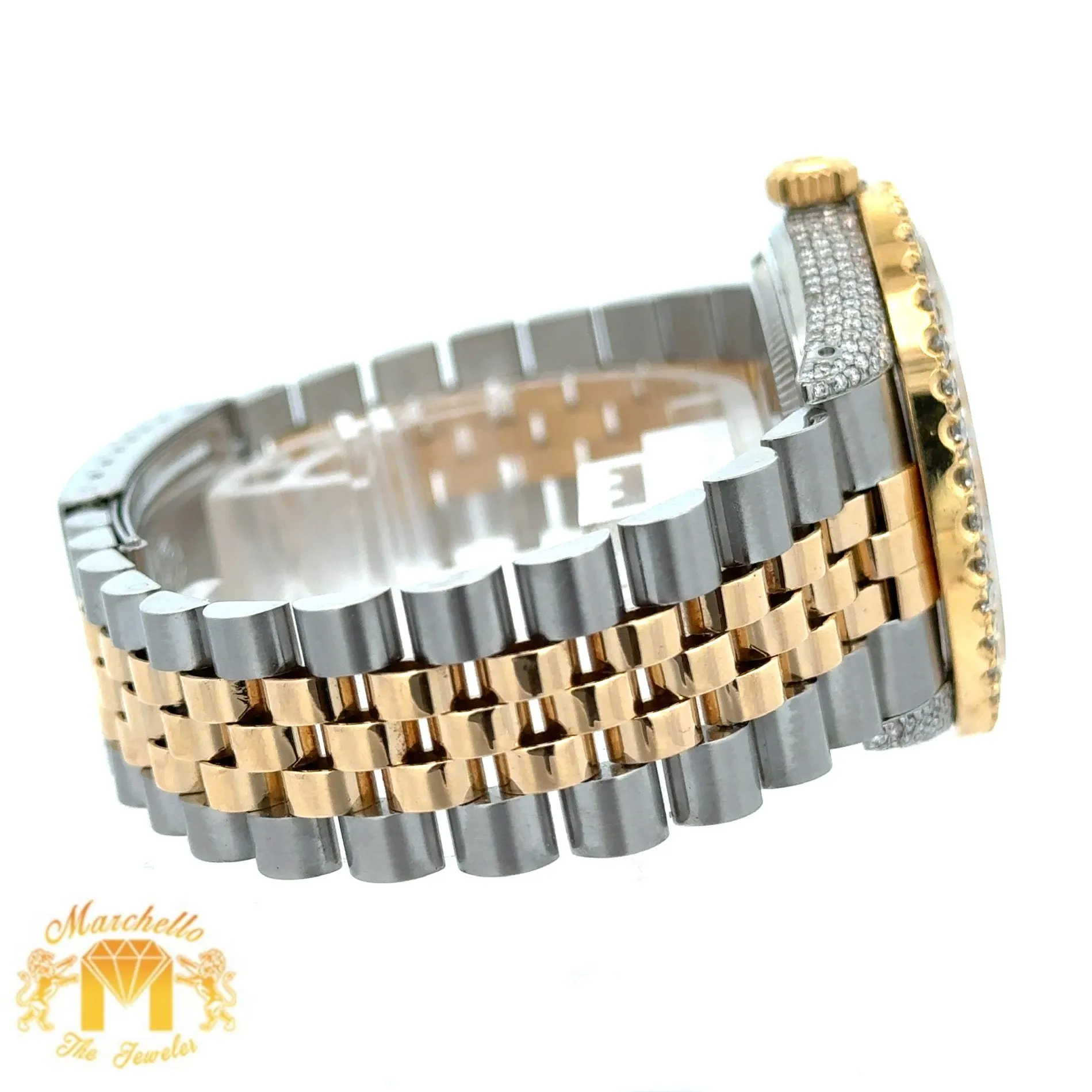 36mm Rolex Diamond Watch with Two-Tone Jubilee Bracelet (custom diamond dial, custom diamond bezel)
