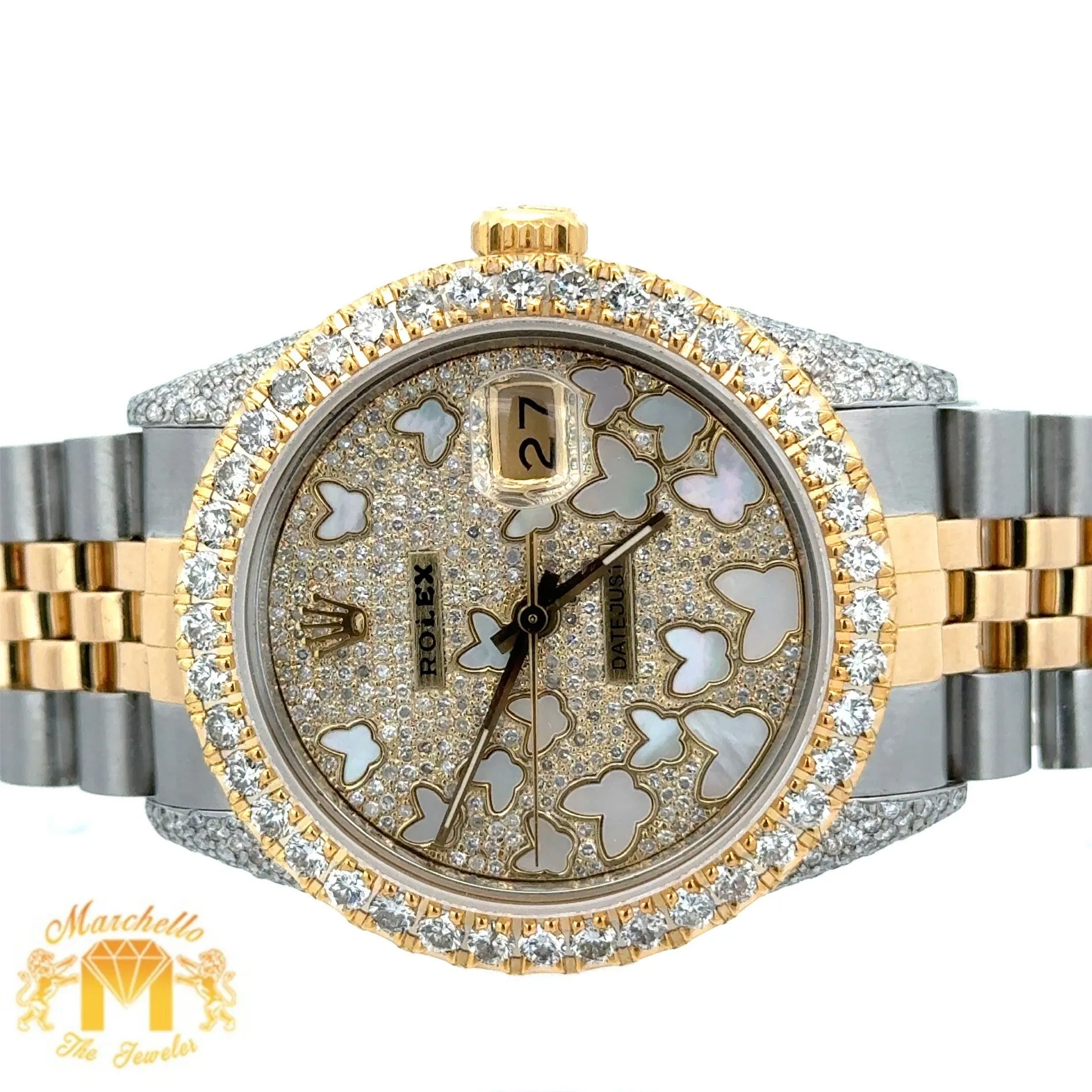 36mm Rolex Diamond Watch with Two-Tone Jubilee Bracelet (custom diamond dial, custom diamond bezel)