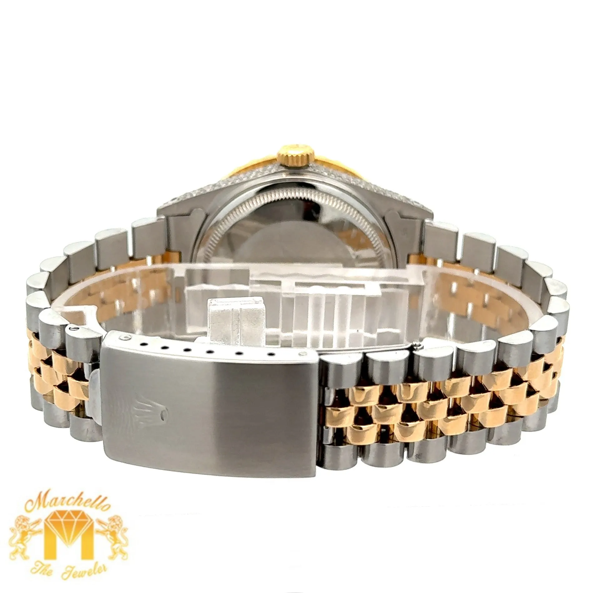 36mm Rolex Diamond Watch with Two-Tone Jubilee Bracelet (custom diamond dial, custom diamond bezel)