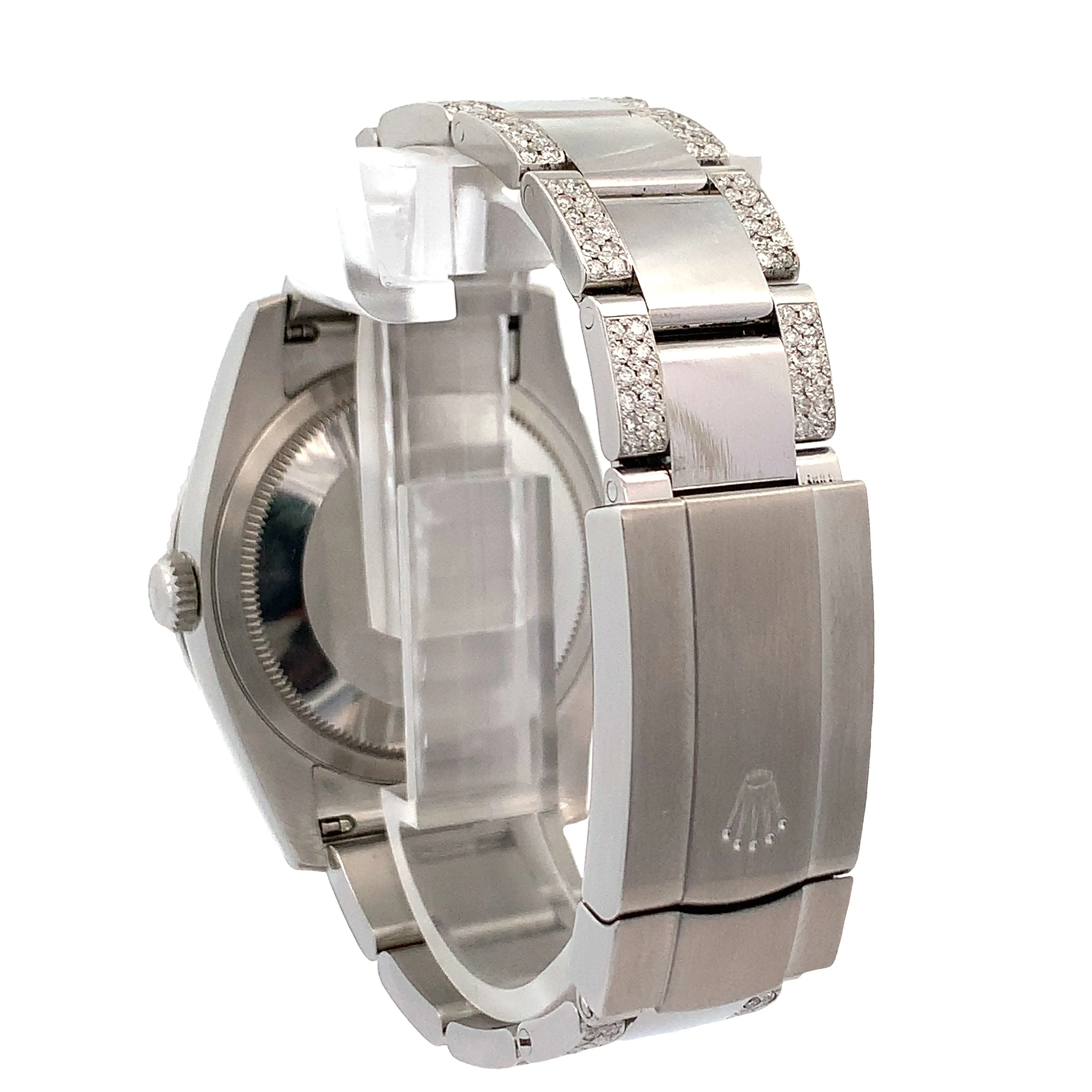 36mm Rolex Watch with Stainless Steel Oyster Diamond Bracelet (royal blue dial, diamond bezel)