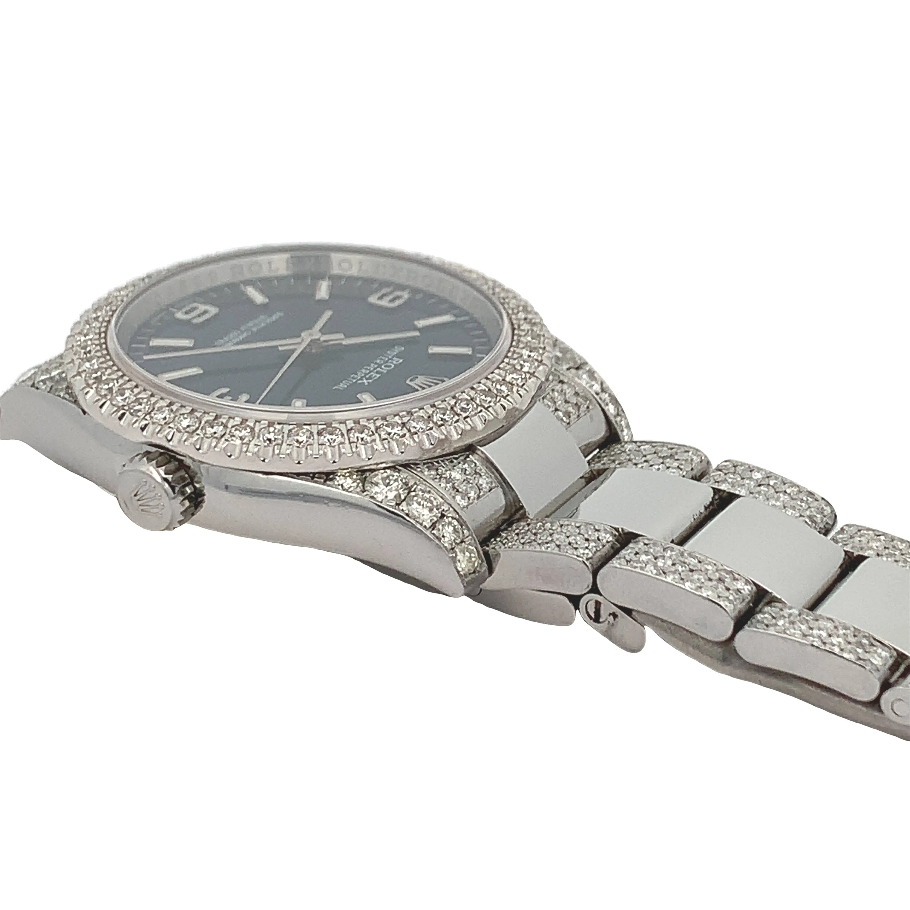 36mm Rolex Watch with Stainless Steel Oyster Diamond Bracelet (royal blue dial, diamond bezel)