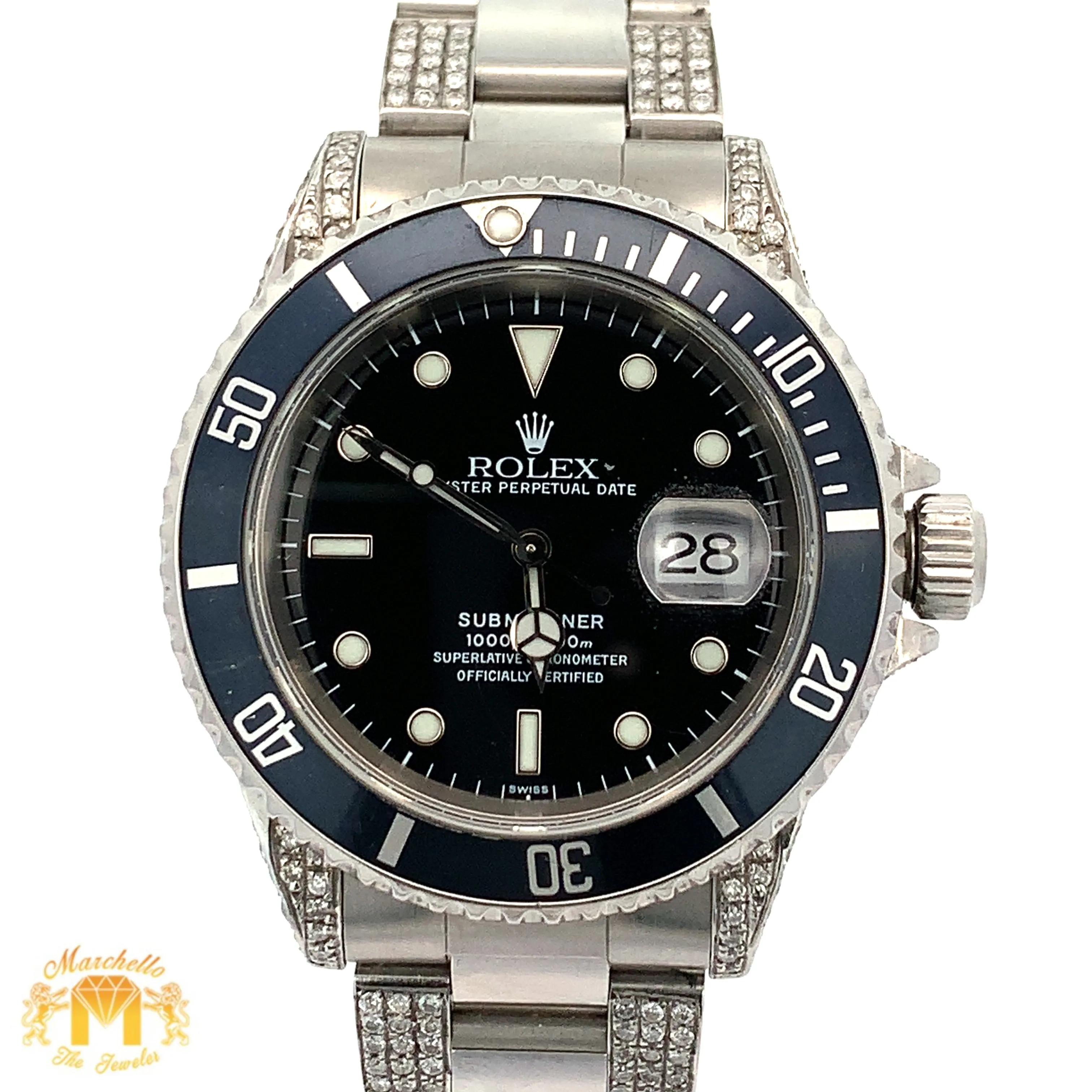 40mm Rolex Submariner Watch with Stainless Steel Oyster Diamond Bracelet