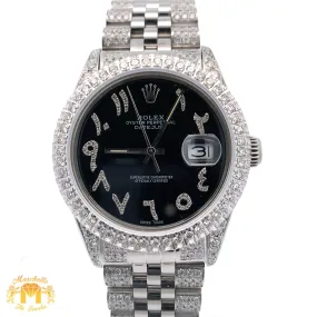 7ct Diamond Iced out 36mm Rolex Watch with Stainless Steel Jubilee Bracelet (black dial with diamonds)