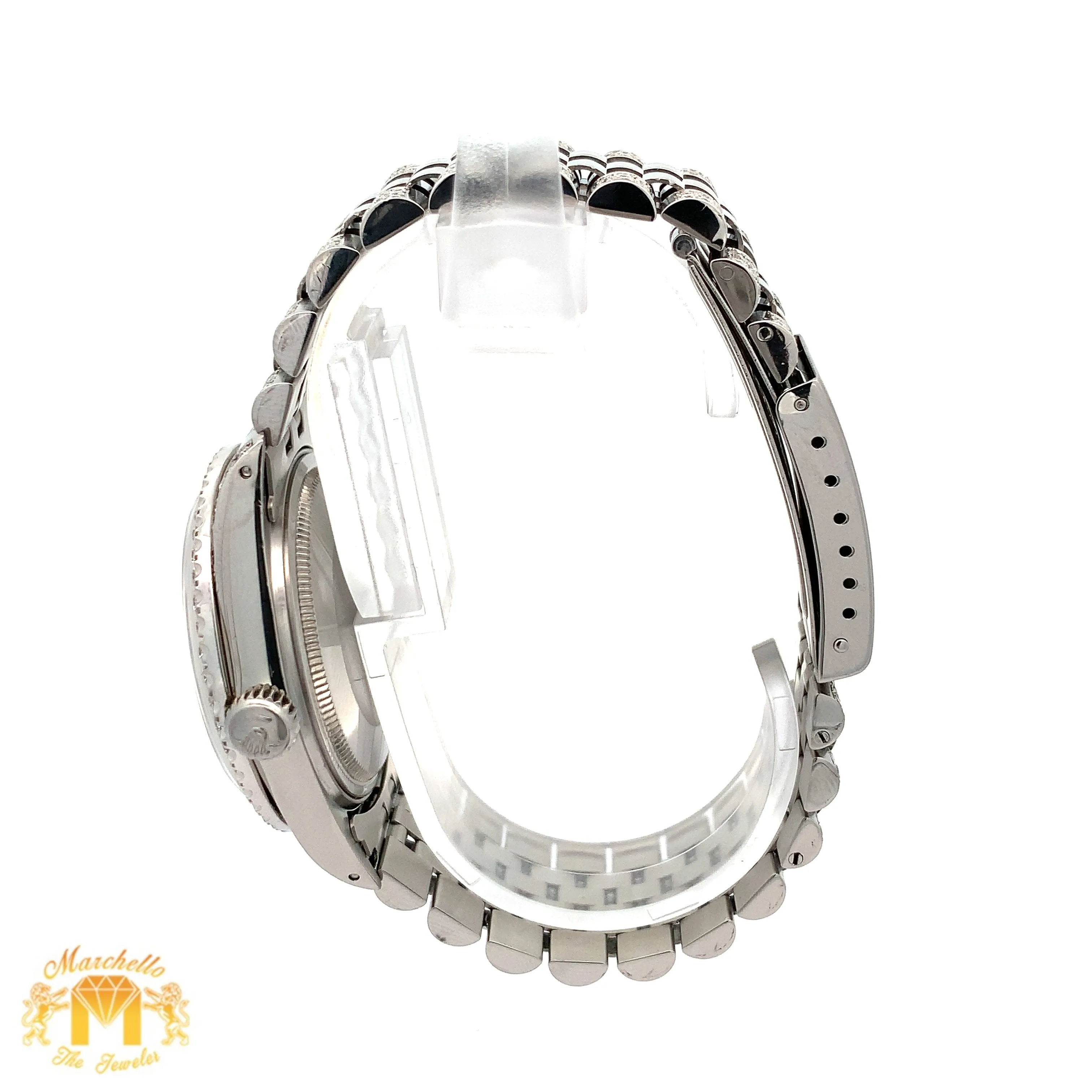 7ct Diamond Iced out 36mm Rolex Watch with Stainless Steel Jubilee Bracelet (black dial with diamonds)