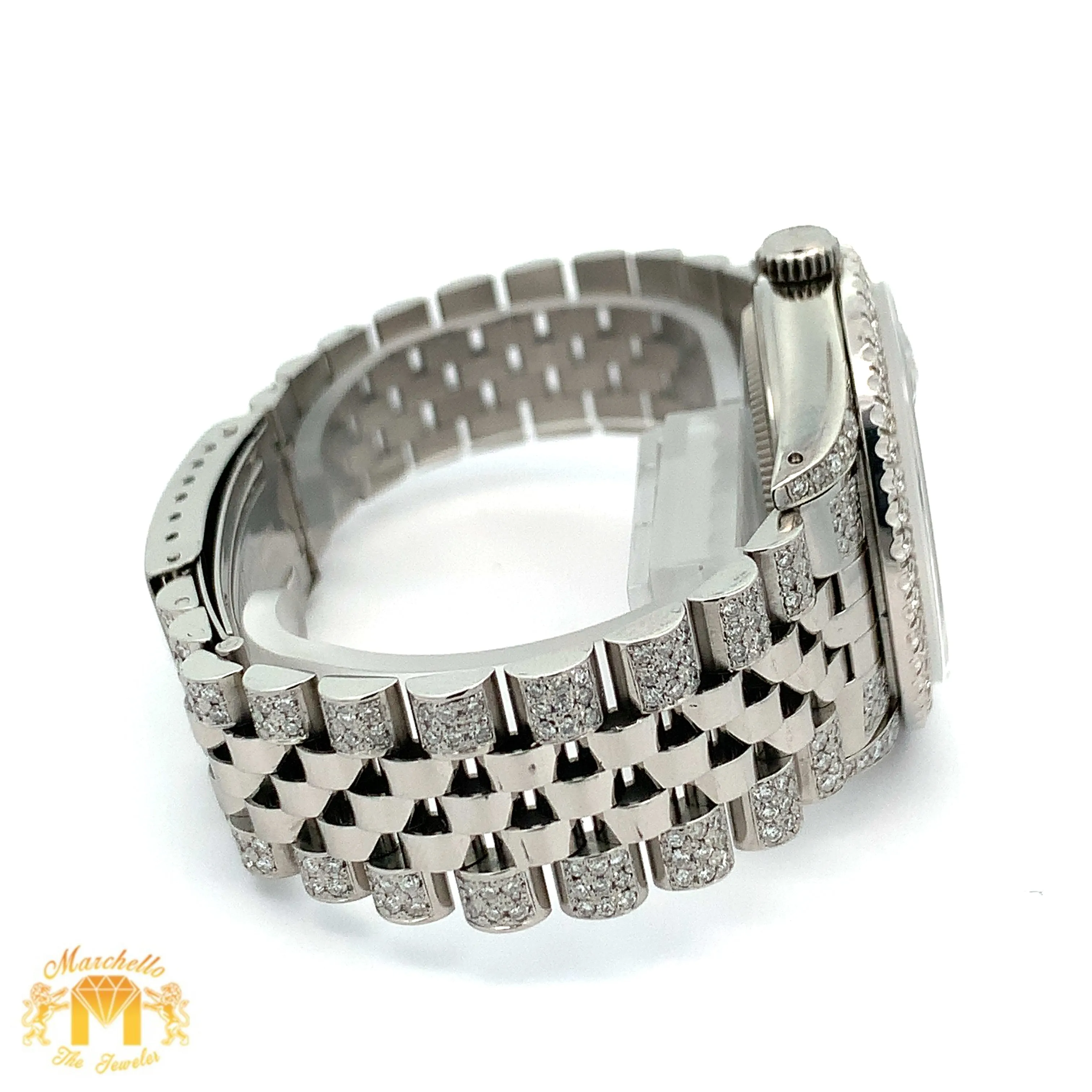 7ct Diamond Iced out 36mm Rolex Watch with Stainless Steel Jubilee Bracelet (black dial with diamonds)
