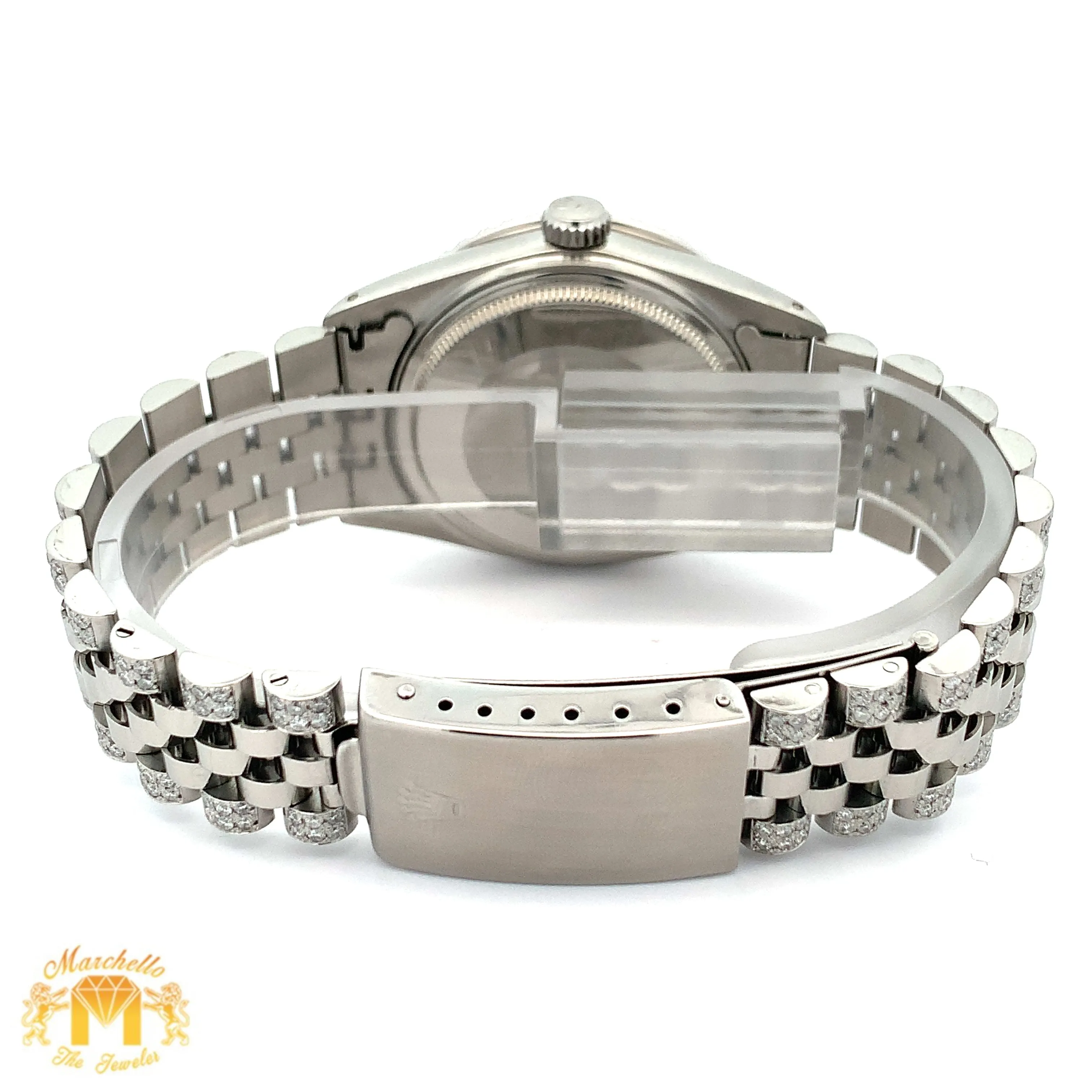 7ct Diamond Iced out 36mm Rolex Watch with Stainless Steel Jubilee Bracelet (blue dial with diamonds)
