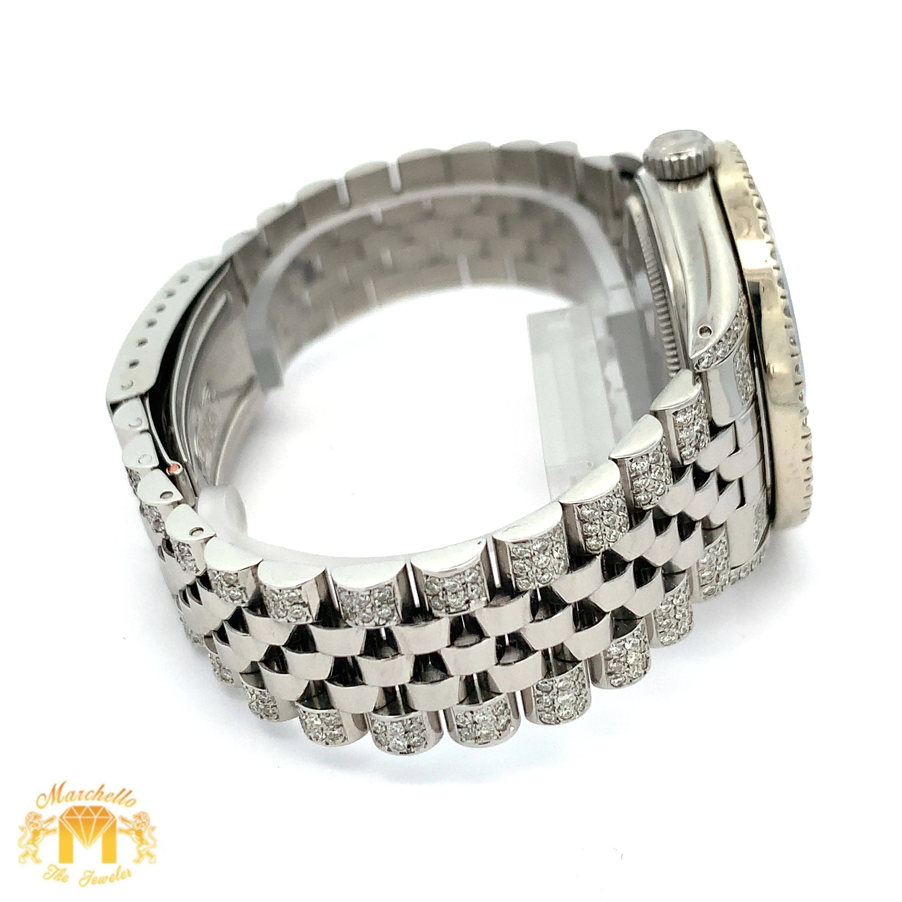 7ct Diamond Iced out 36mm Rolex Watch with Stainless Steel Jubilee Bracelet (blue dial with diamonds)