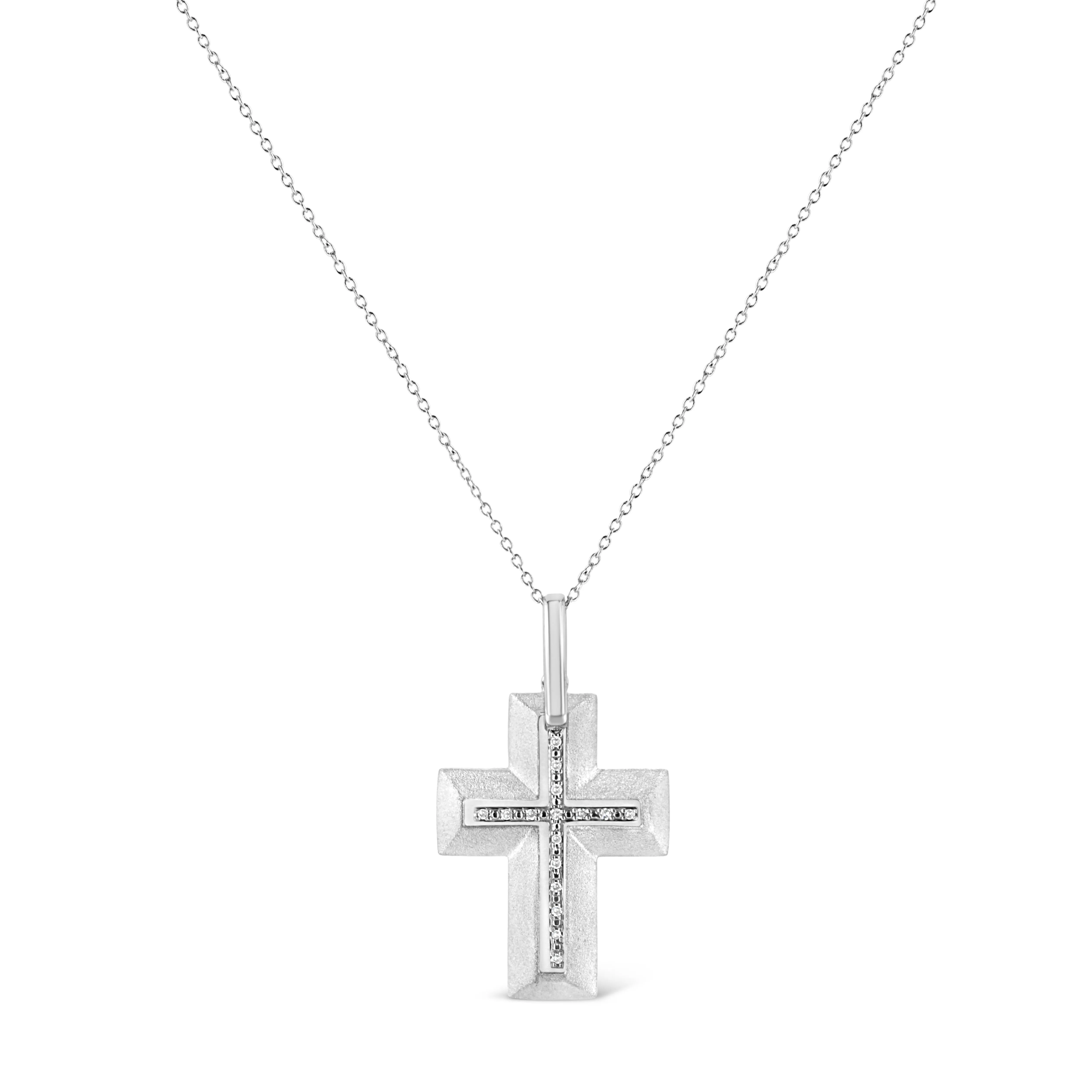 .925 Sterling Silver Prong-Set Diamond Accent Bold Cross 18" Pendant Necklace (I-J Color, I1-I2 Clarity) by Haus of Brilliance