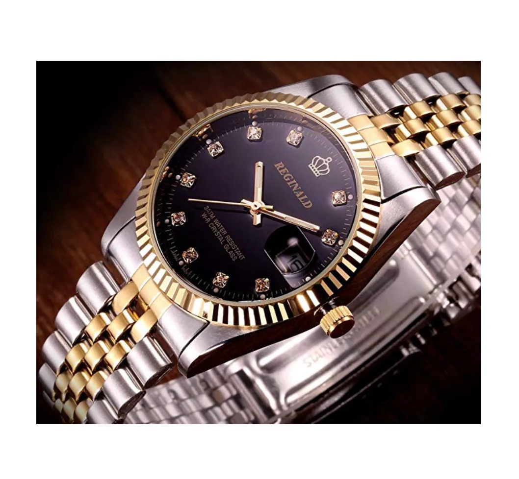 Black Face Gold Silver Color Watch Diamond Dial Oyster Watch 2-Tone Datejust Dress Watch Gift