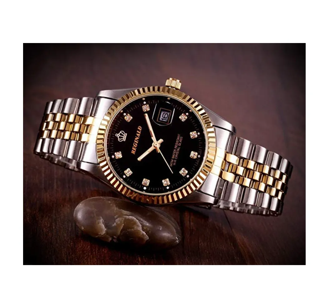Black Face Gold Silver Color Watch Diamond Dial Oyster Watch 2-Tone Datejust Dress Watch Gift