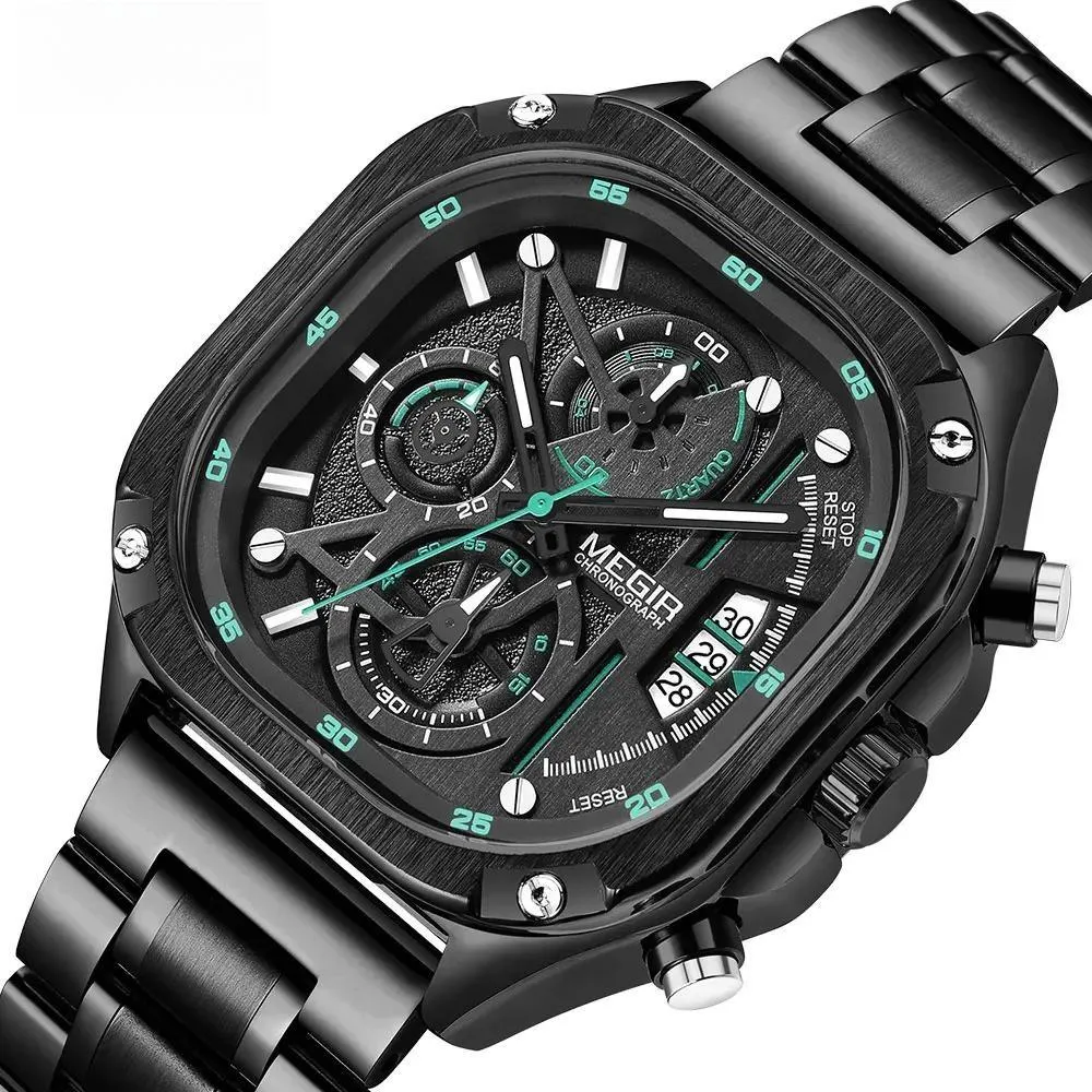 Black Quartz Watch Men Waterproof Square Dial Wristwatch
