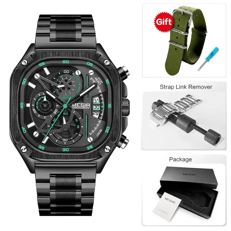 Black Quartz Watch Men Waterproof Square Dial Wristwatch