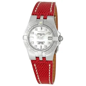 Breitling Galactic 30 White Diamond Dial Red Strap Ladies Watch RDLD A71340L2-A713