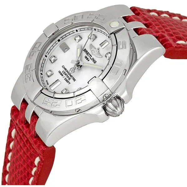 Breitling Galactic 30 White Diamond Dial Red Strap Ladies Watch RDLD A71340L2-A713