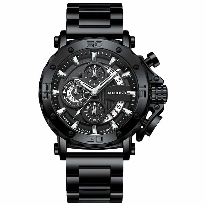 Business Fashion Men's Watches Multifunctional timing Deep Waterproof 3D Luminous Quartz Watch Silver