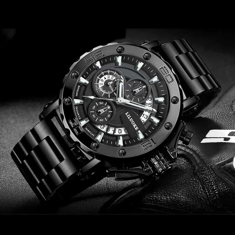 Business Fashion Men's Watches Multifunctional timing Deep Waterproof 3D Luminous Quartz Watch Silver