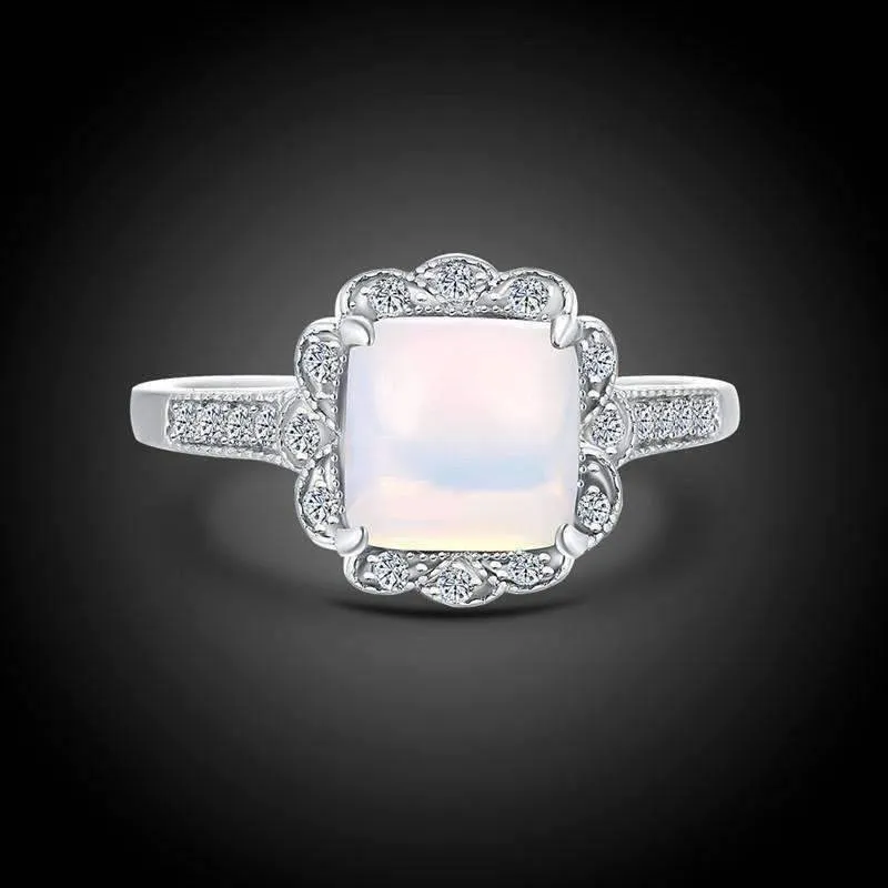Cabochon White Opal Cz Sterling Silver Ring for Woman